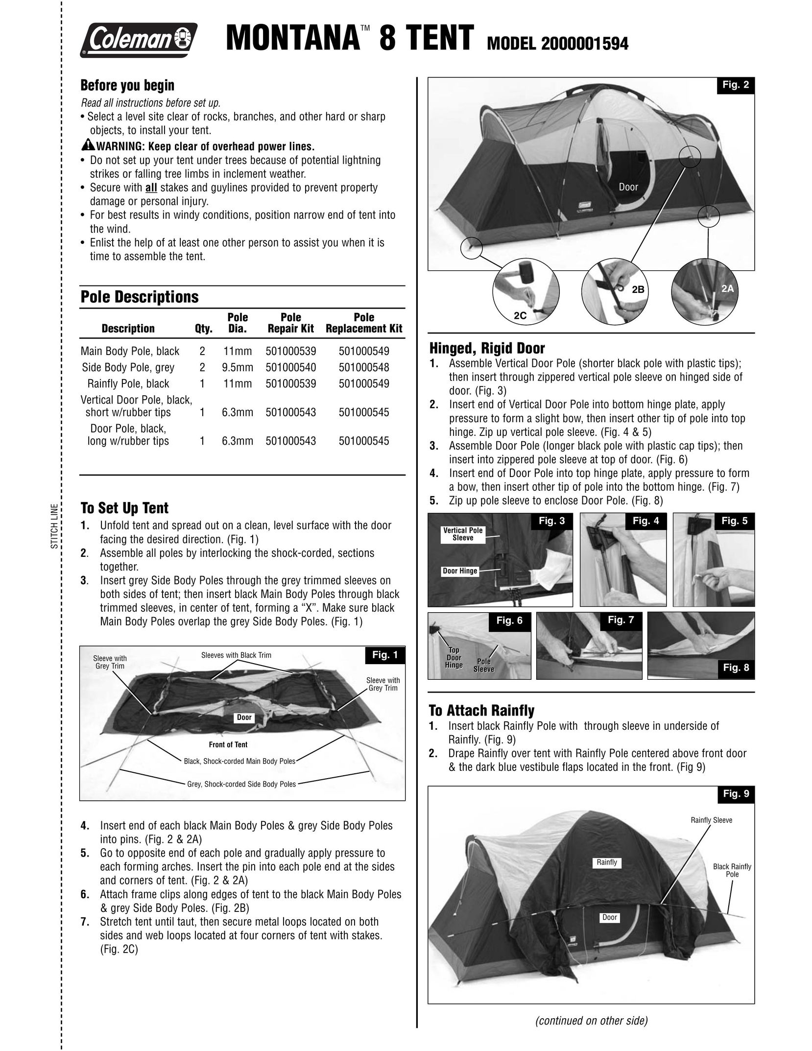 Coleman 2000001594 Tent User Manual