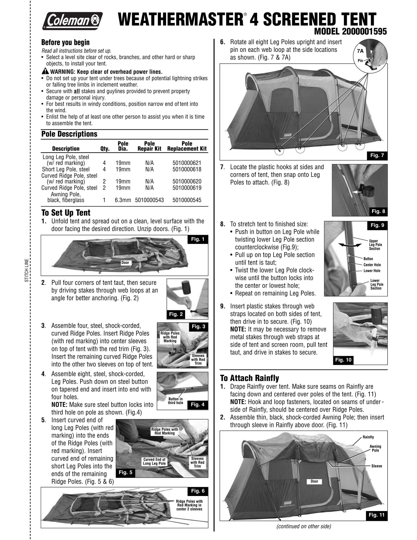 Coleman 2000001595 Tent User Manual