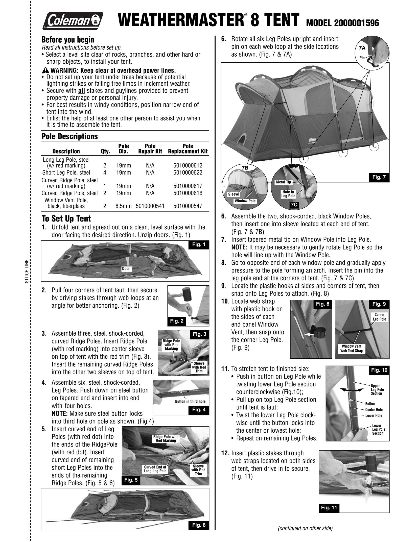 Coleman 2000001596STITCHLINE Tent User Manual