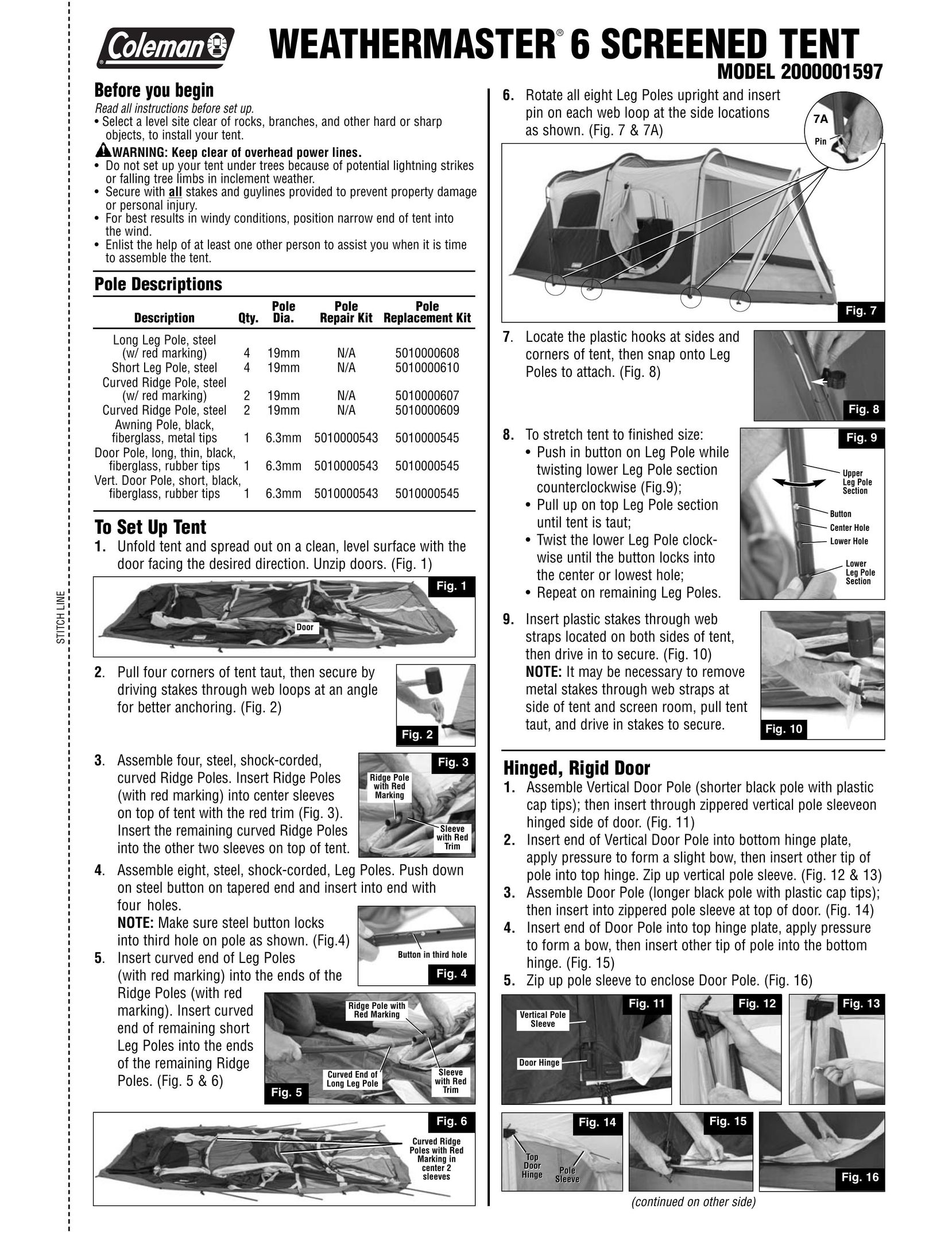 Coleman 2000001597 Tent User Manual