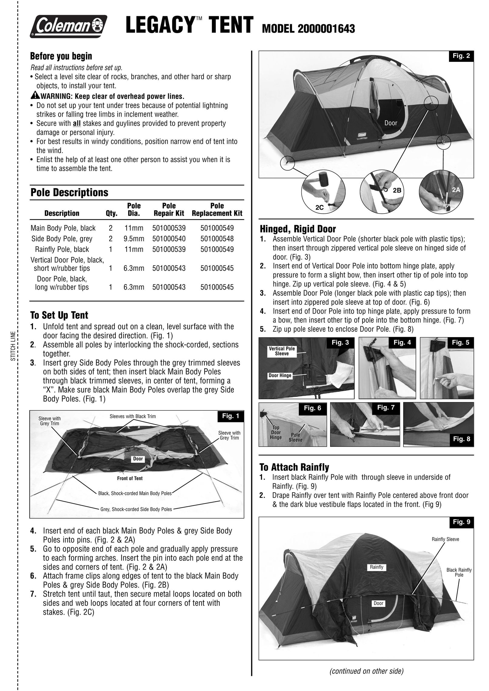Coleman 2000001643 Tent User Manual
