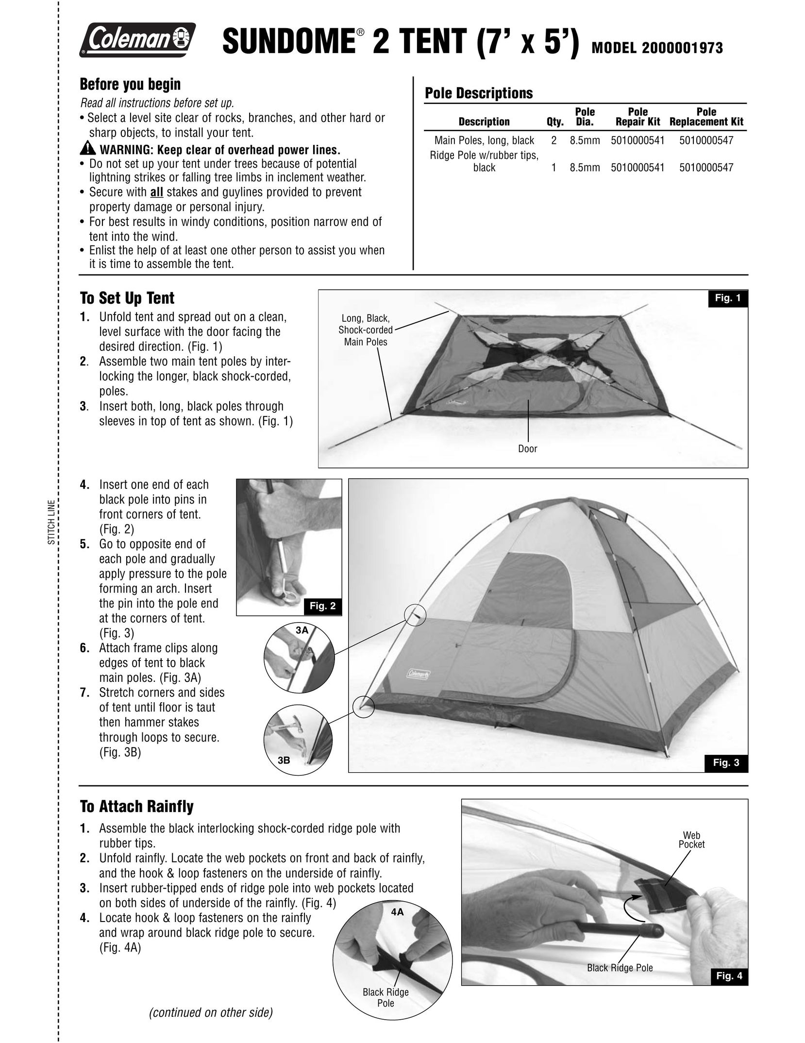 Coleman 2000001973 Tent User Manual