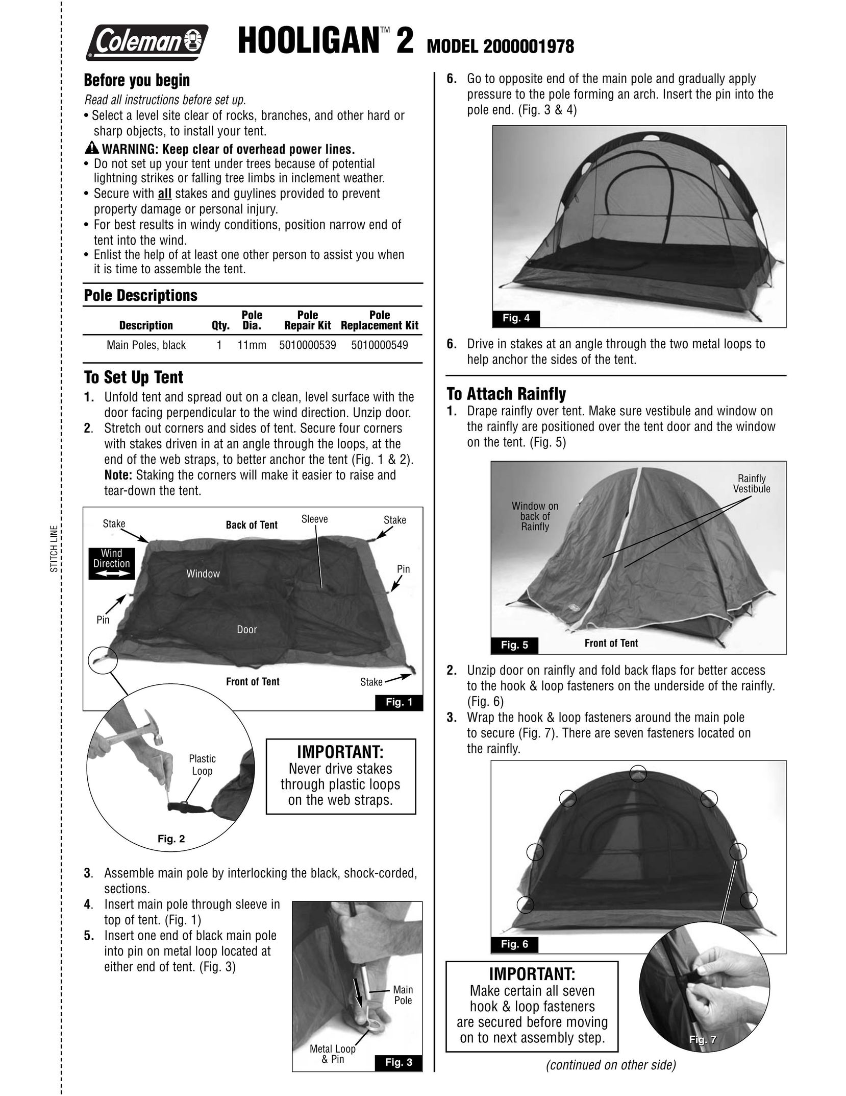 Coleman 2000001978 Tent User Manual