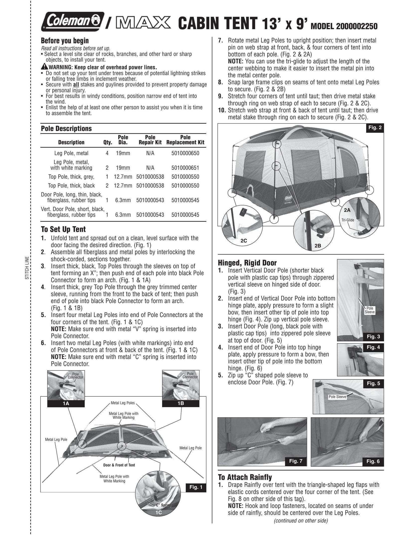 Coleman 2000002250 Tent User Manual