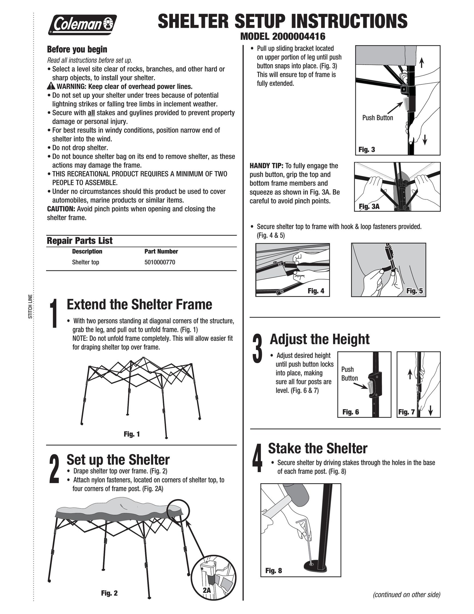 Coleman 2000004416 Tent User Manual