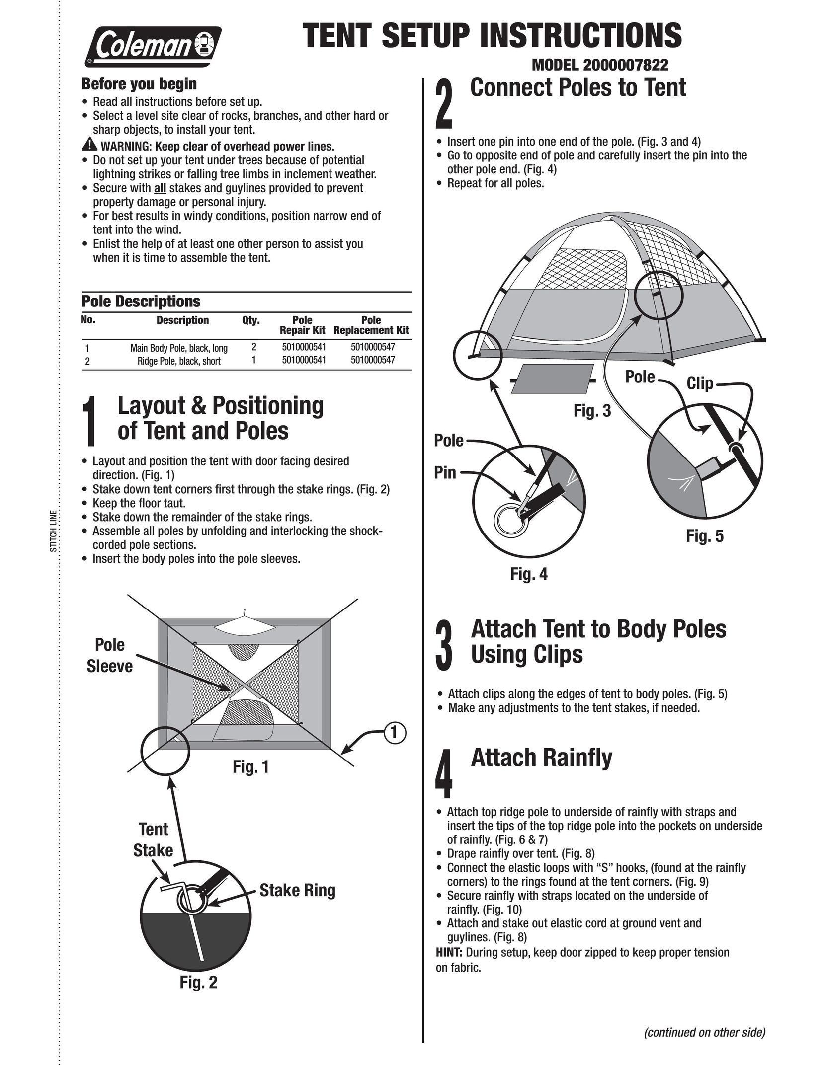 Coleman 2000007822 Tent User Manual