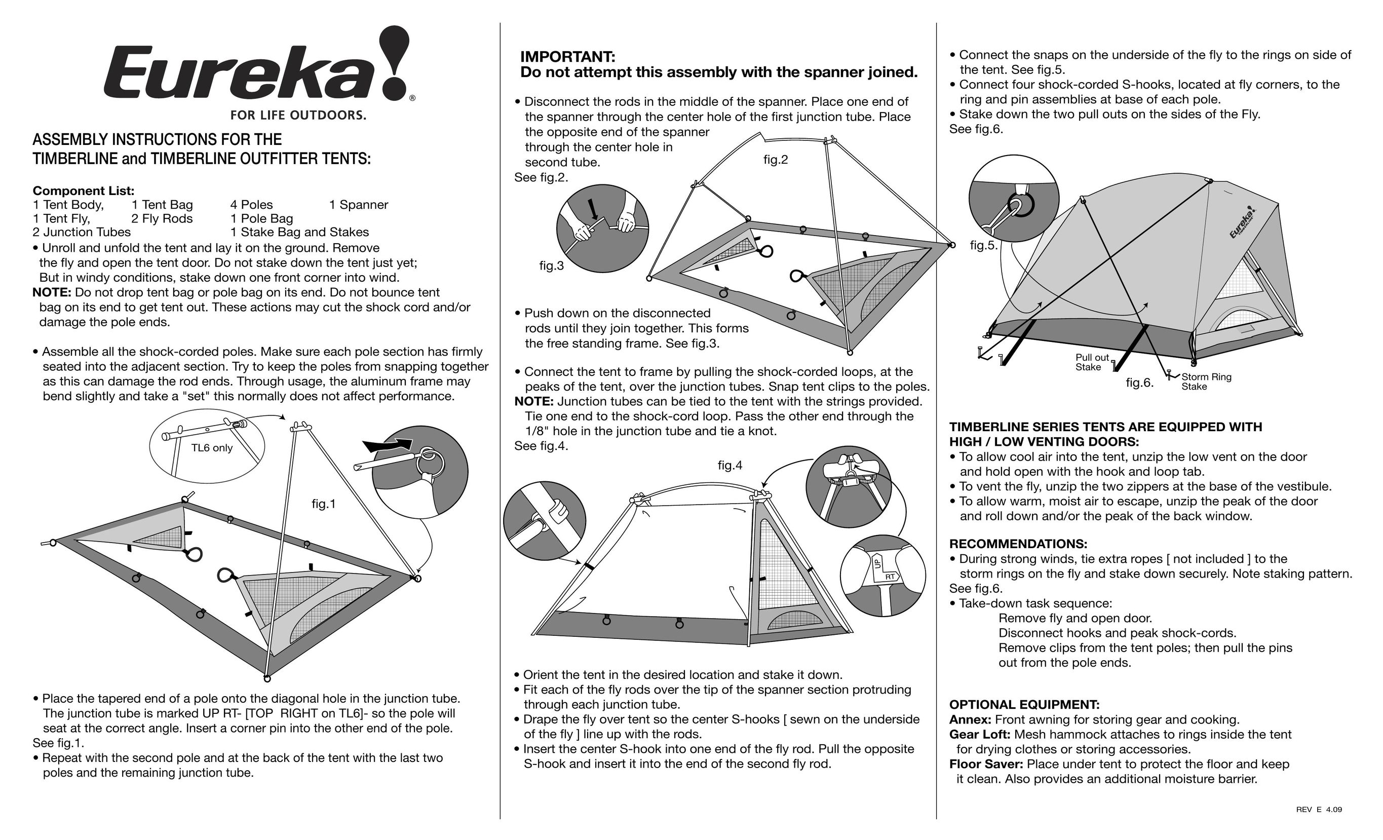 Eureka! Tents Timberline Outfitter Tent User Manual