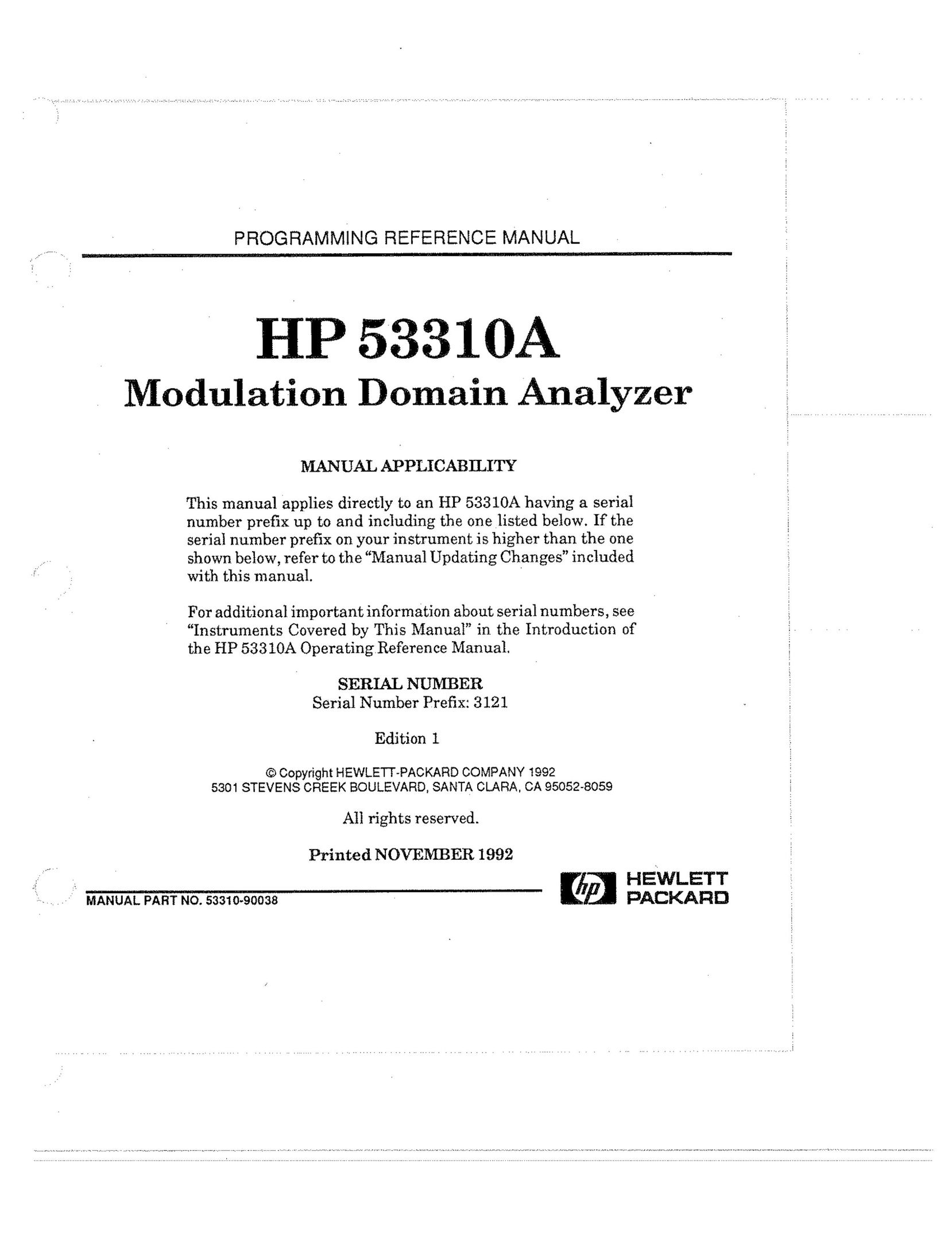 HP (Hewlett-Packard) HP 53310A Tent User Manual