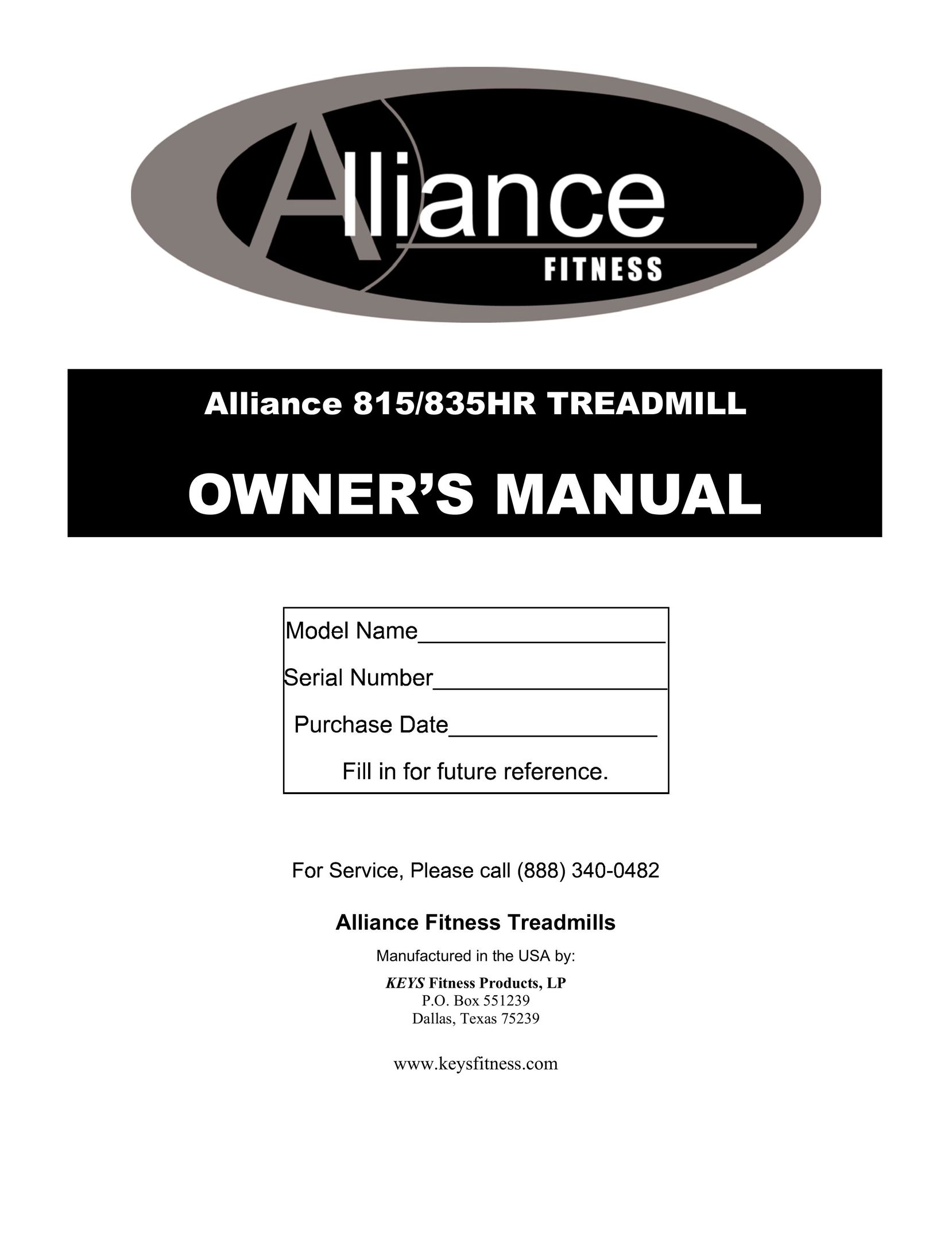 Alliance Laundry Systems 835HR Treadmill User Manual