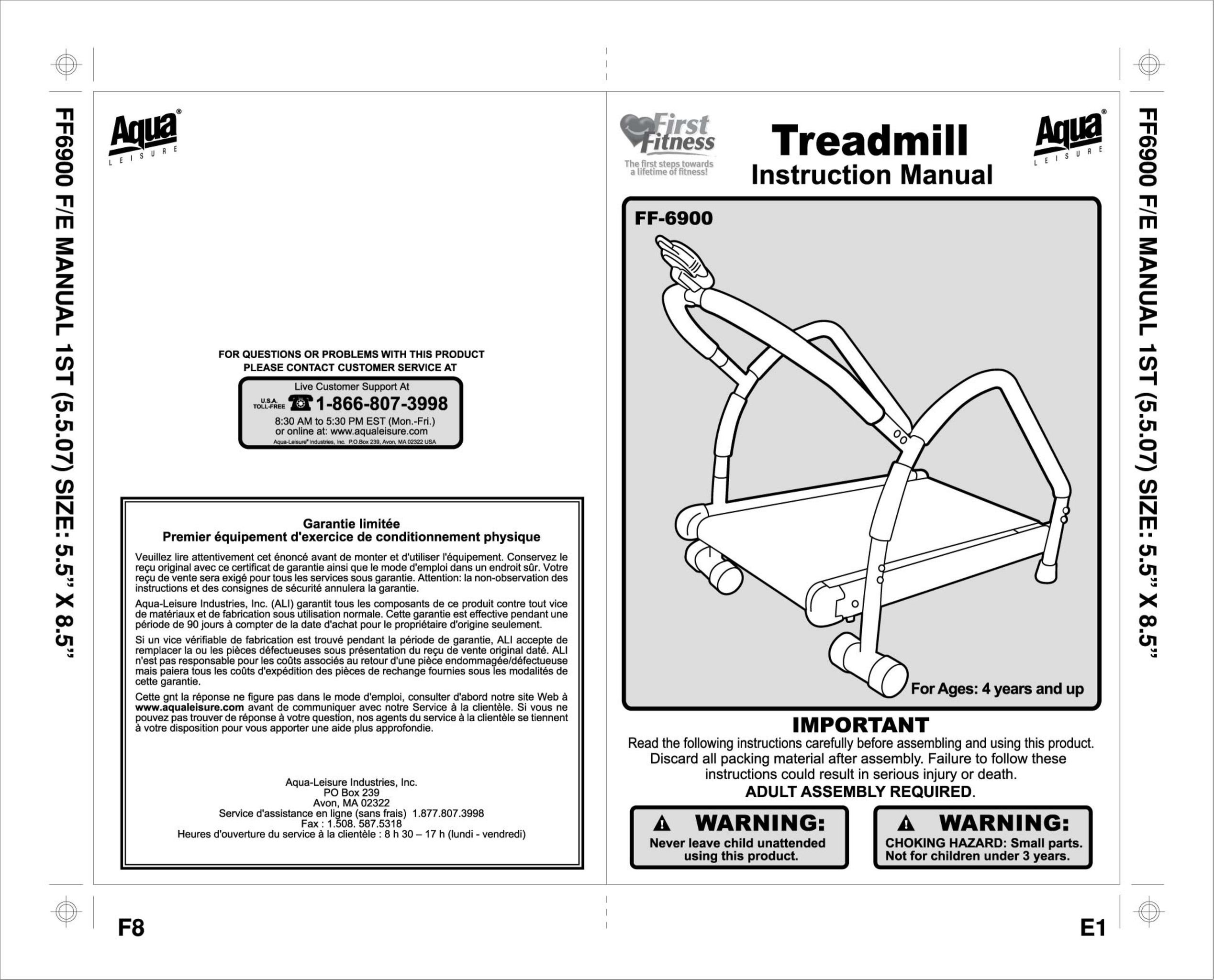 Aqua Leisure FF-6900 Treadmill User Manual