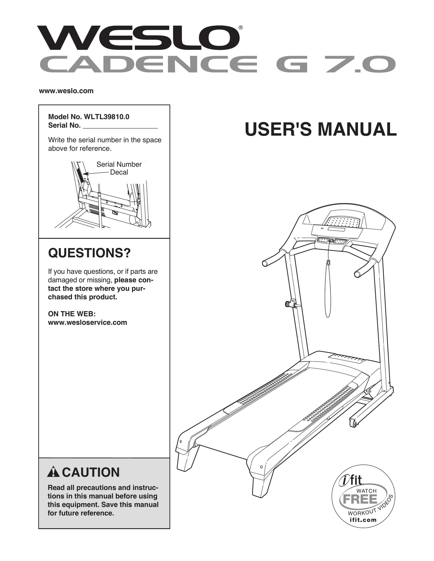 Cadence g 7.0 Treadmill User Manual
