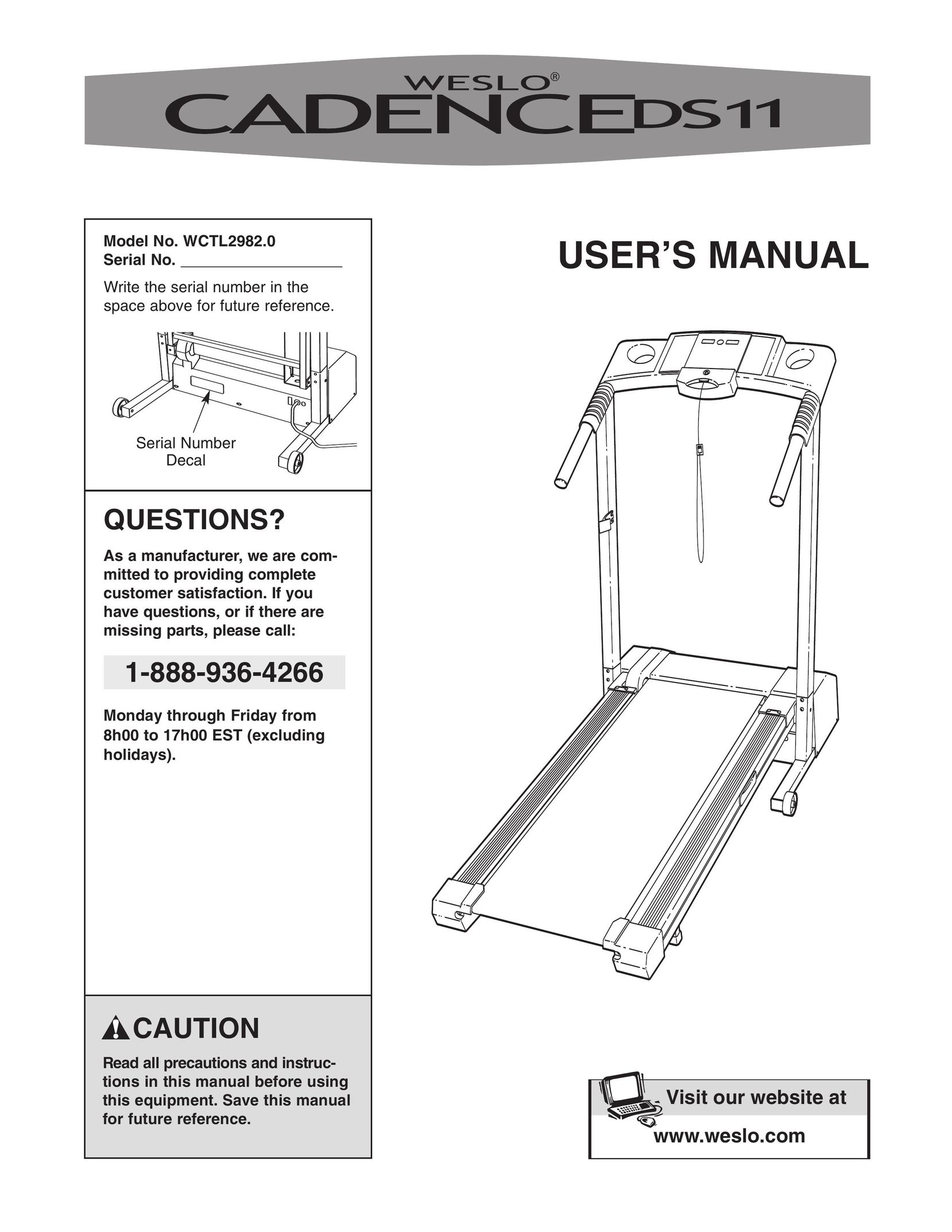 Cadence WCTL2982.0 Treadmill User Manual