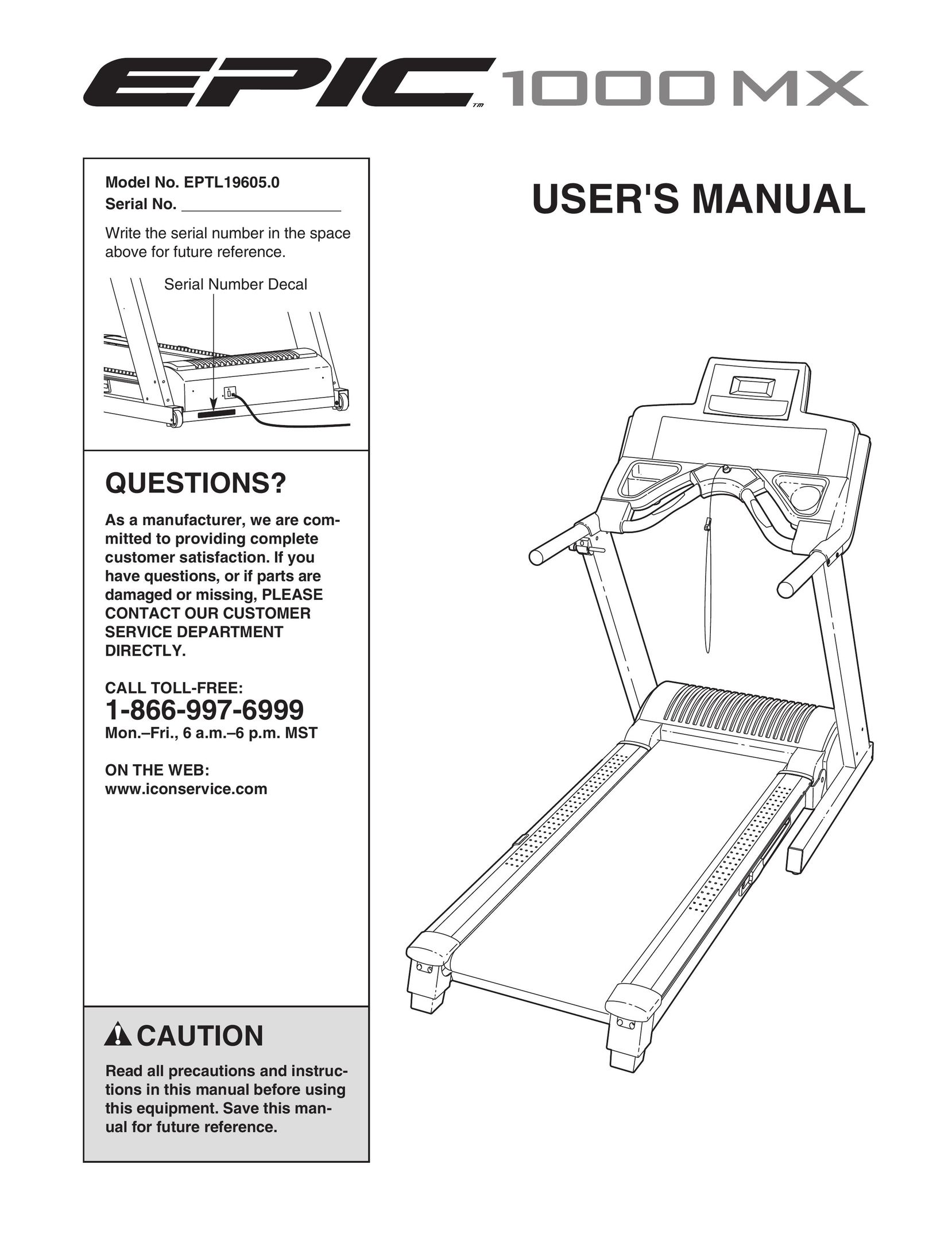 Epic Fitness 1000MX Treadmill User Manual