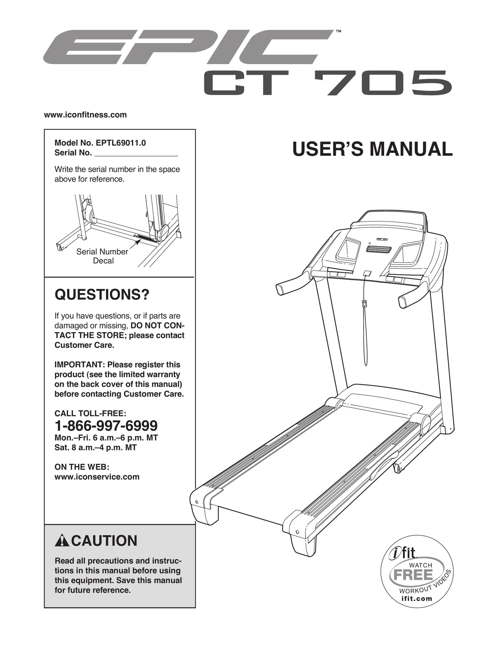 Epic Fitness CT705 Treadmill User Manual