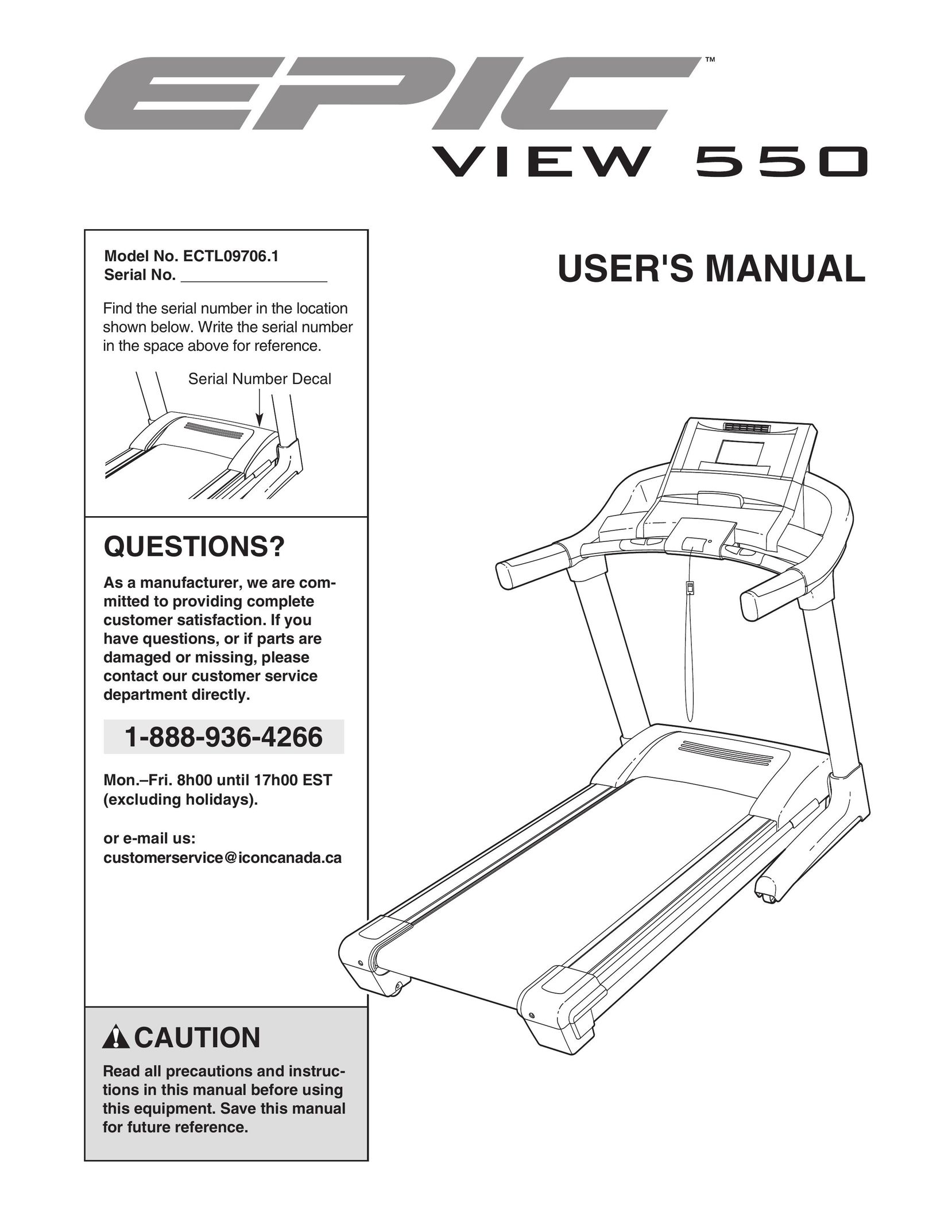 Epic Fitness ECTL09706.1 Treadmill User Manual