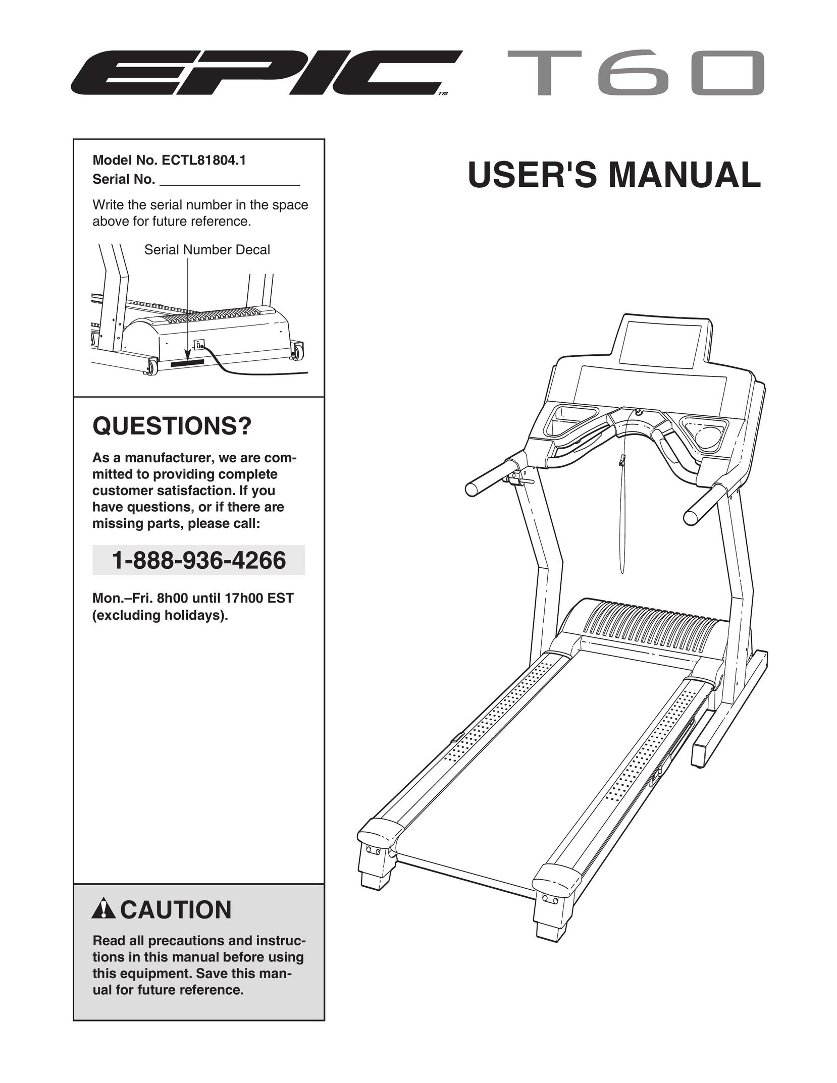 Epic Fitness ECTL81804.1 Treadmill User Manual