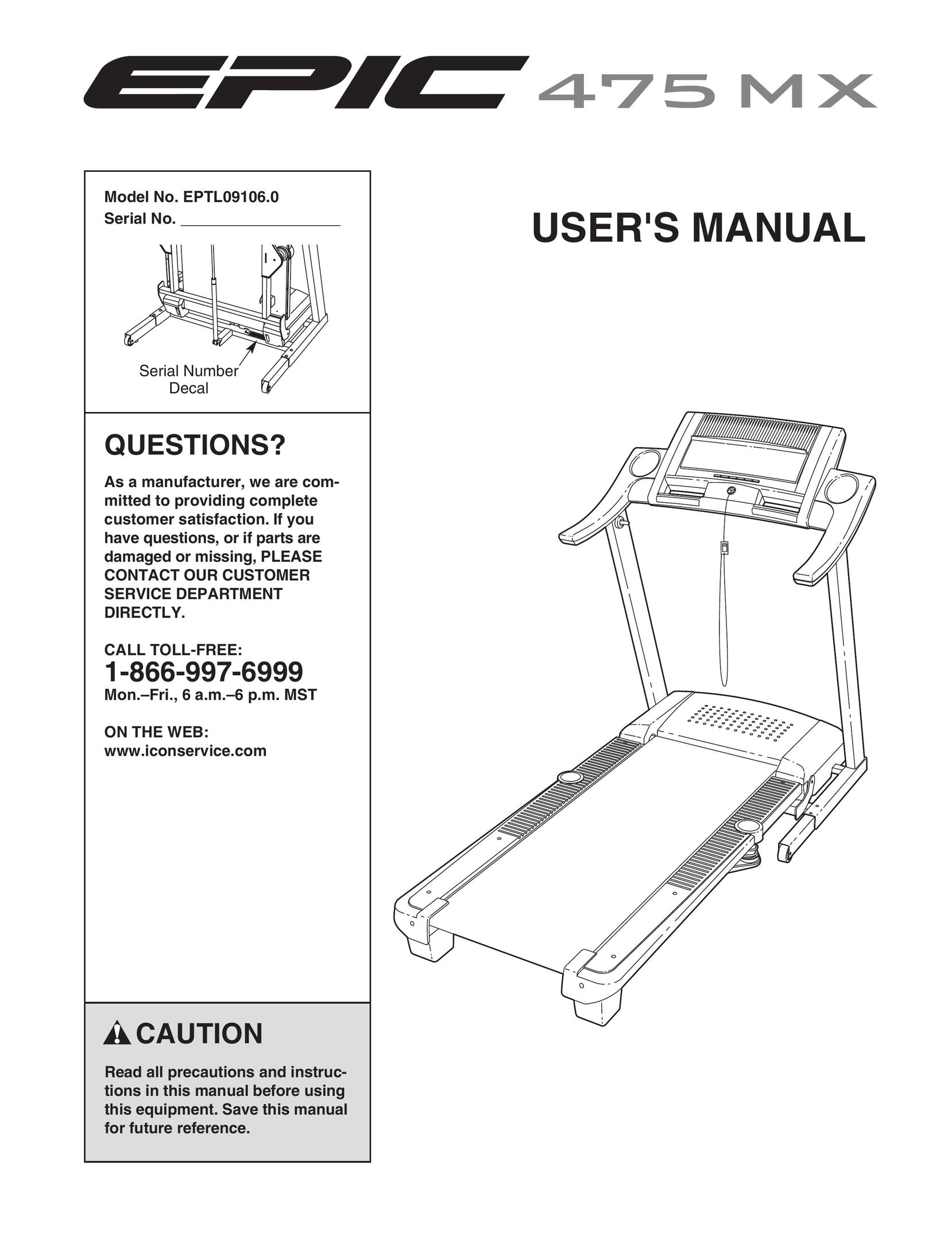 Epic Fitness EPTL09106.0 Treadmill User Manual