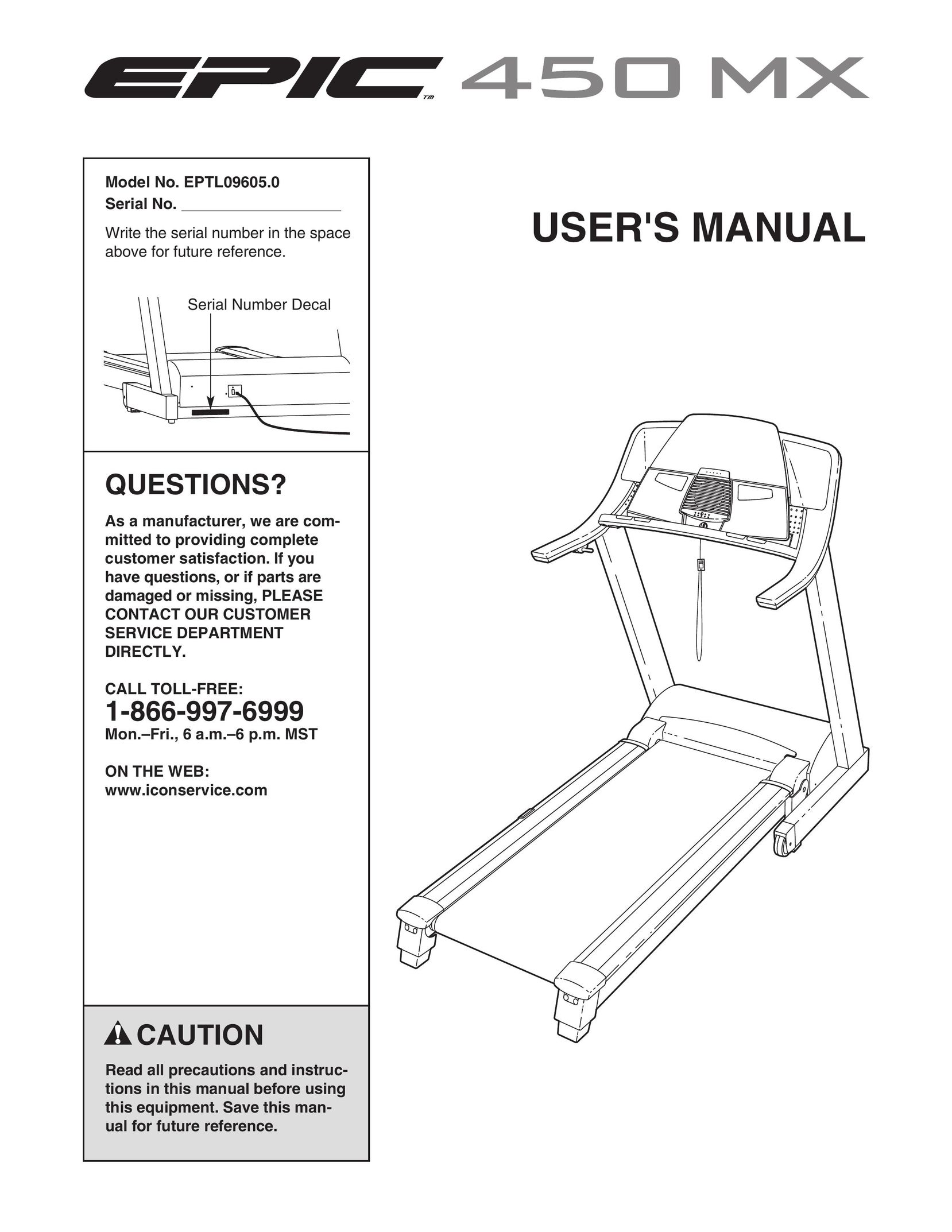 Epic Fitness EPTL09605.0 Treadmill User Manual