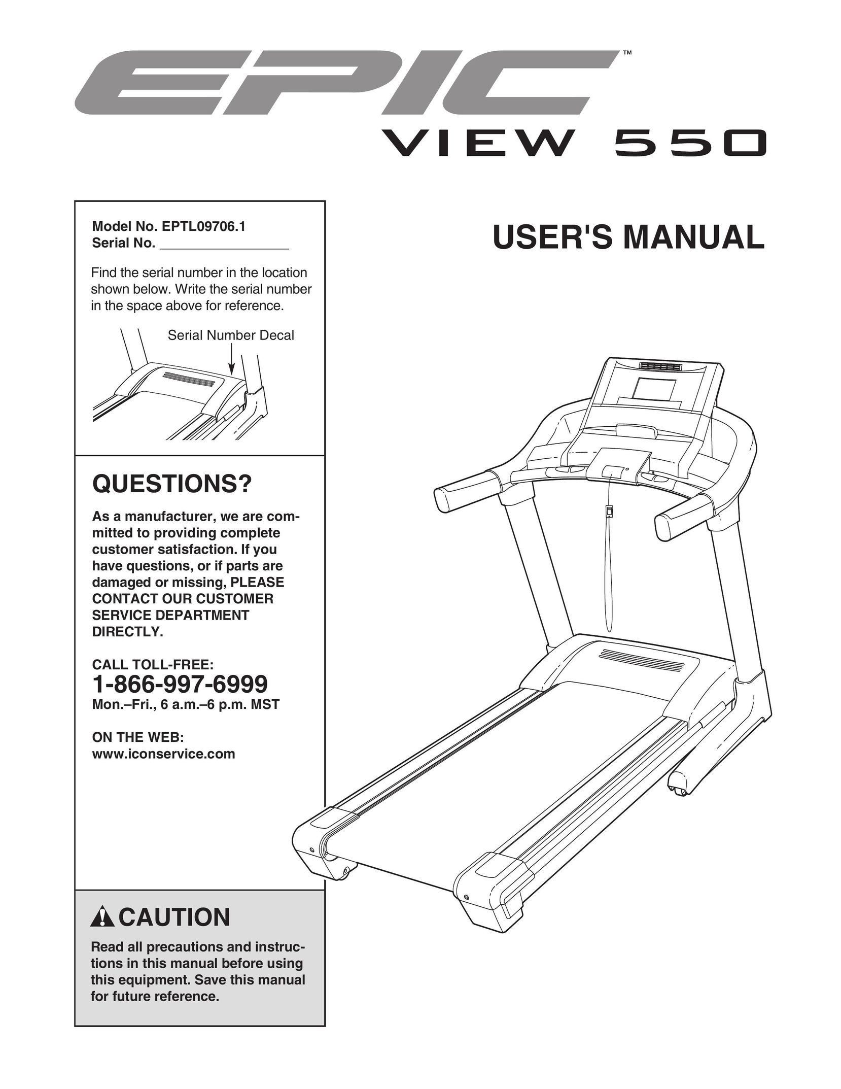 Epic Fitness EPTL09706.1 Treadmill User Manual