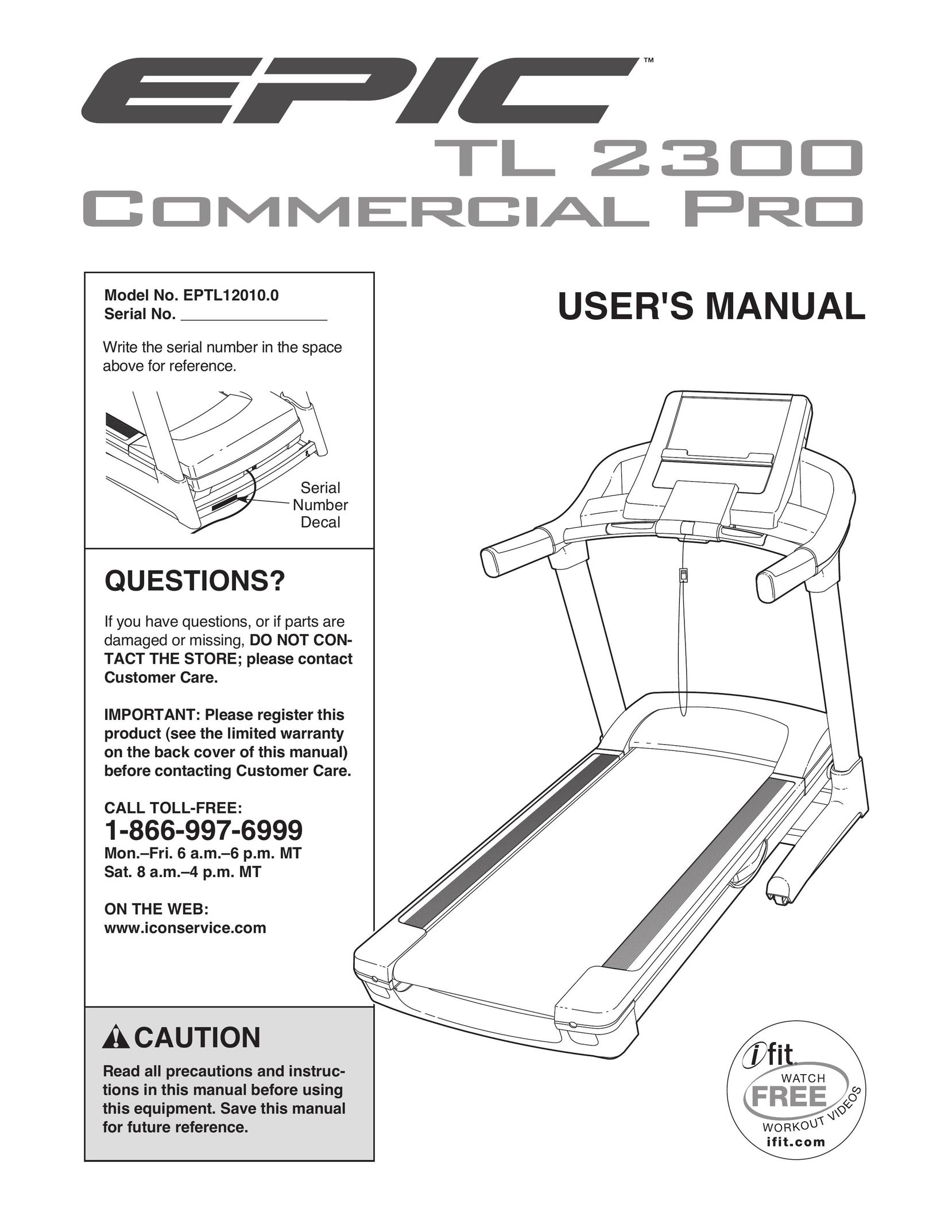 Epic Fitness EPTL12010.0 Treadmill User Manual