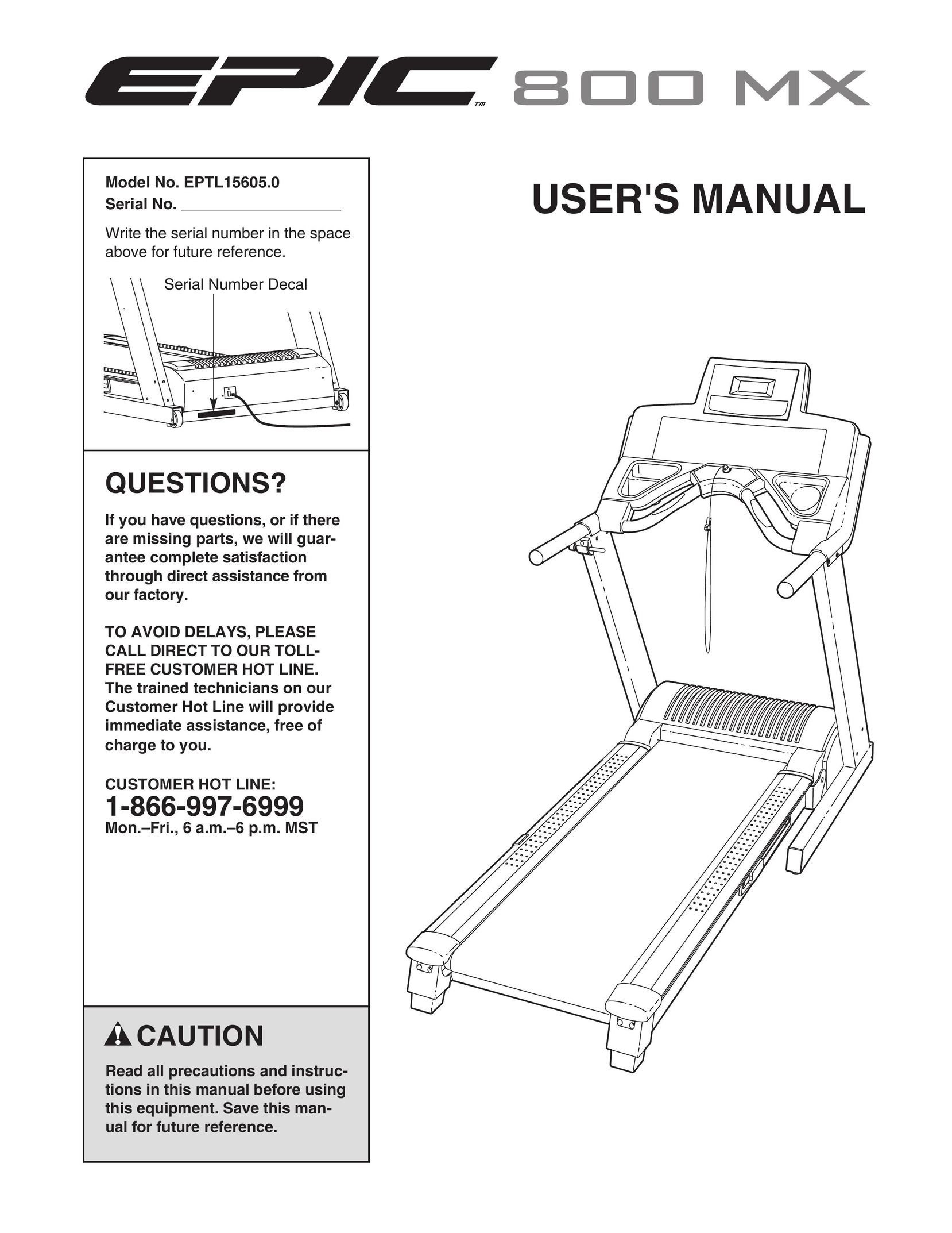 Epic Fitness EPTL15605.0 Treadmill User Manual
