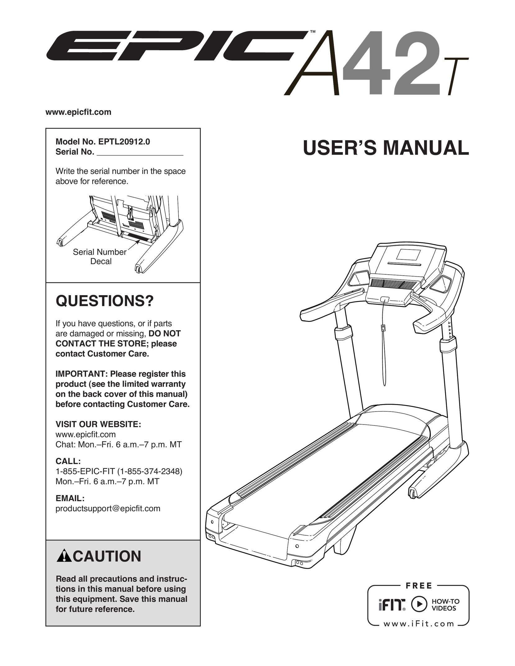 Epic Fitness eptl20912.0 Treadmill User Manual