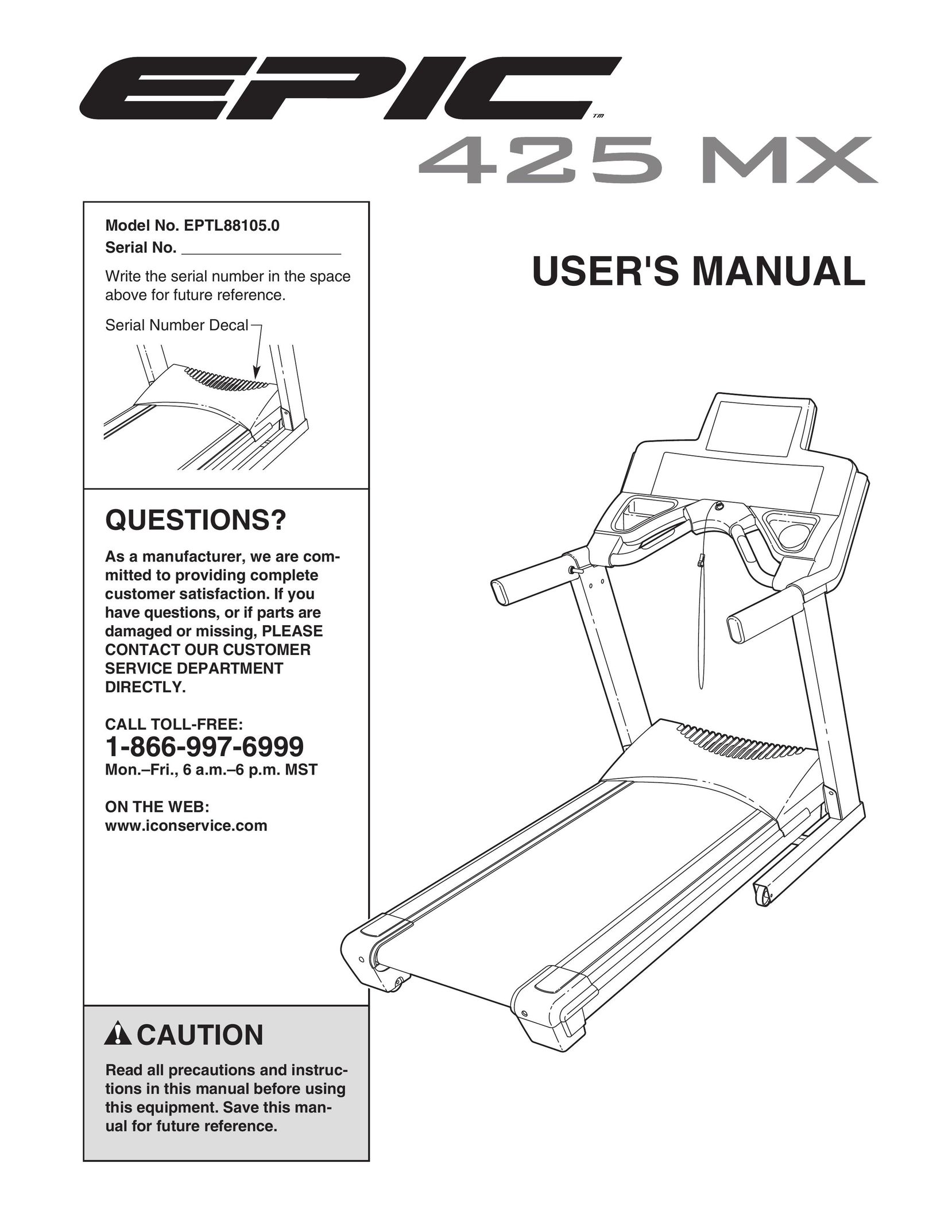 Epic Fitness EPTL88105.0 Treadmill User Manual
