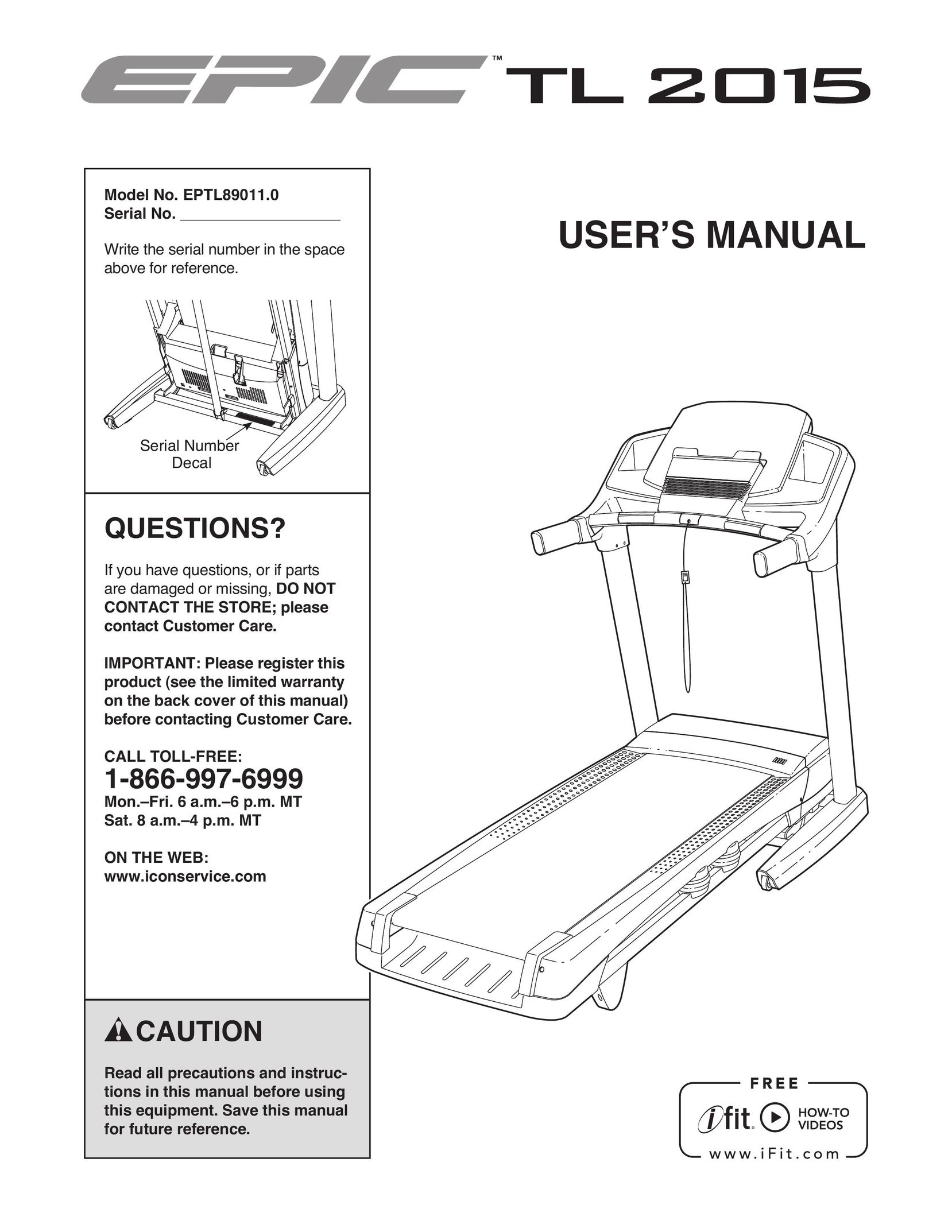 Epic Fitness EPTL89011.0 Treadmill User Manual
