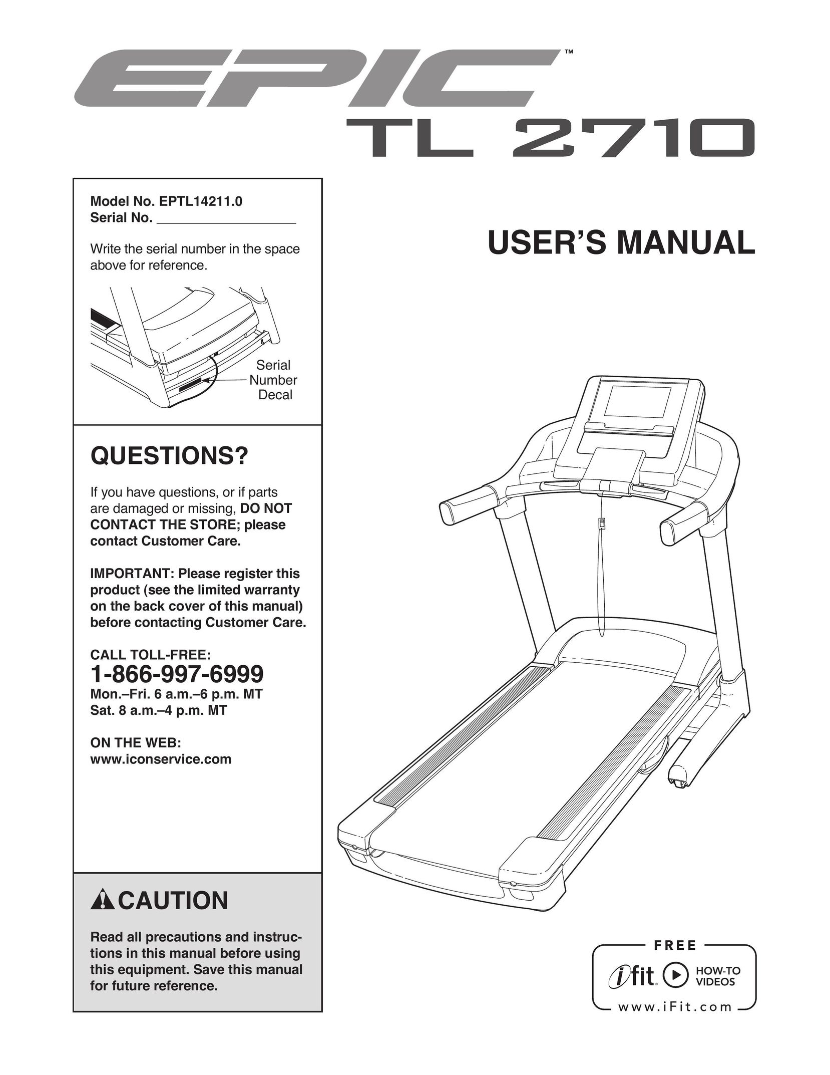Epic Fitness TL 2710 Treadmill User Manual
