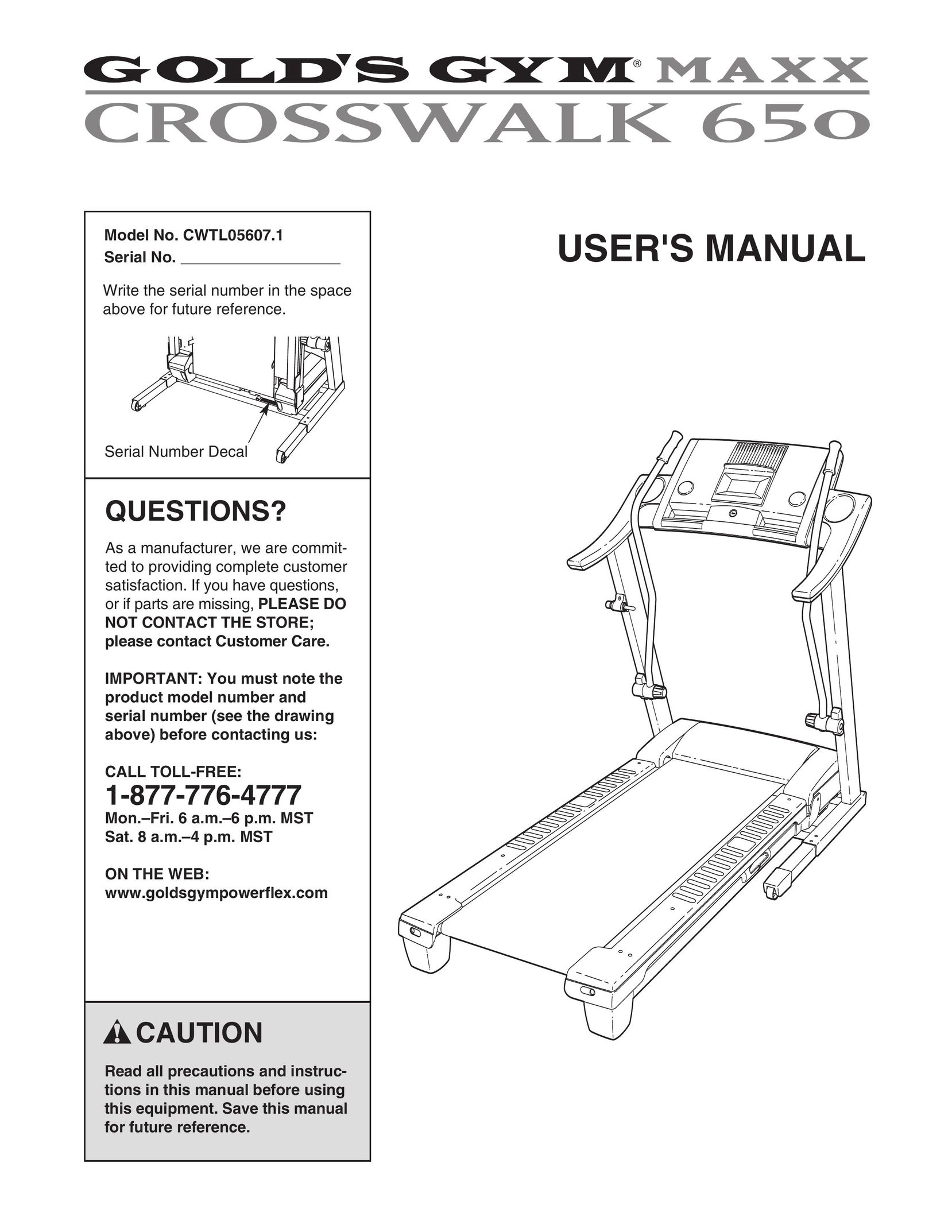 Gold's Gym CWTL05607 Treadmill User Manual