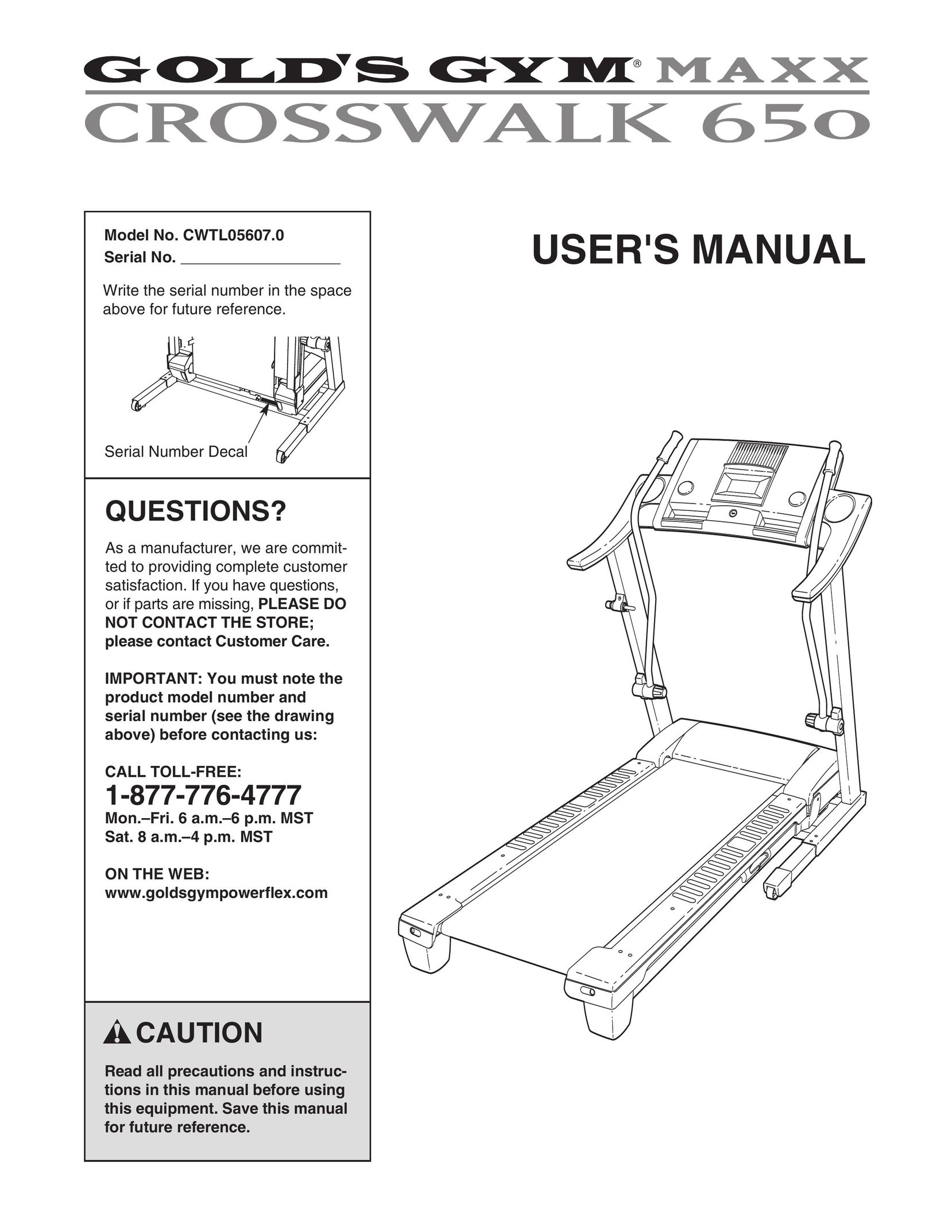 Gold's Gym CWTL05607.0 Treadmill User Manual