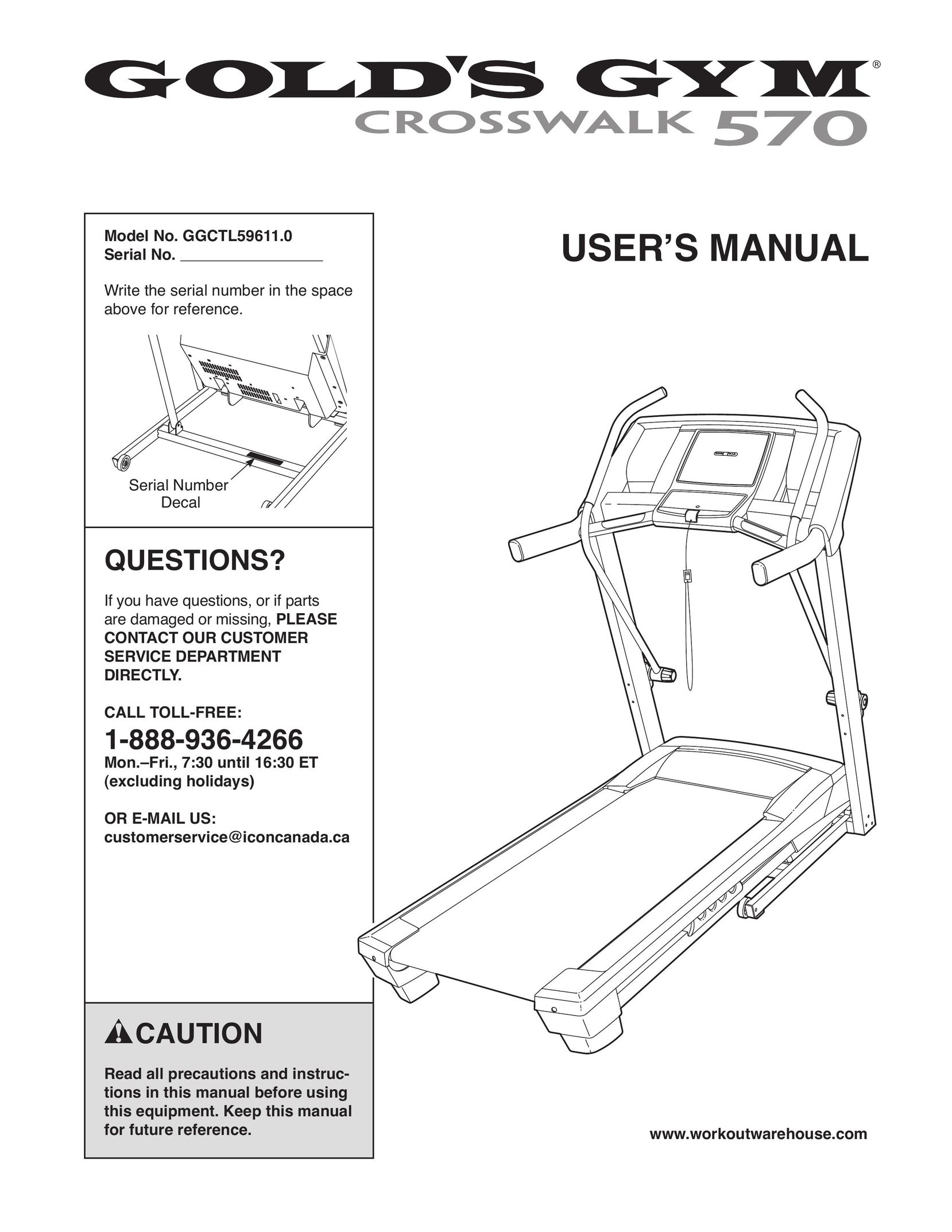 Gold's Gym GGCTL59611.0 Treadmill User Manual