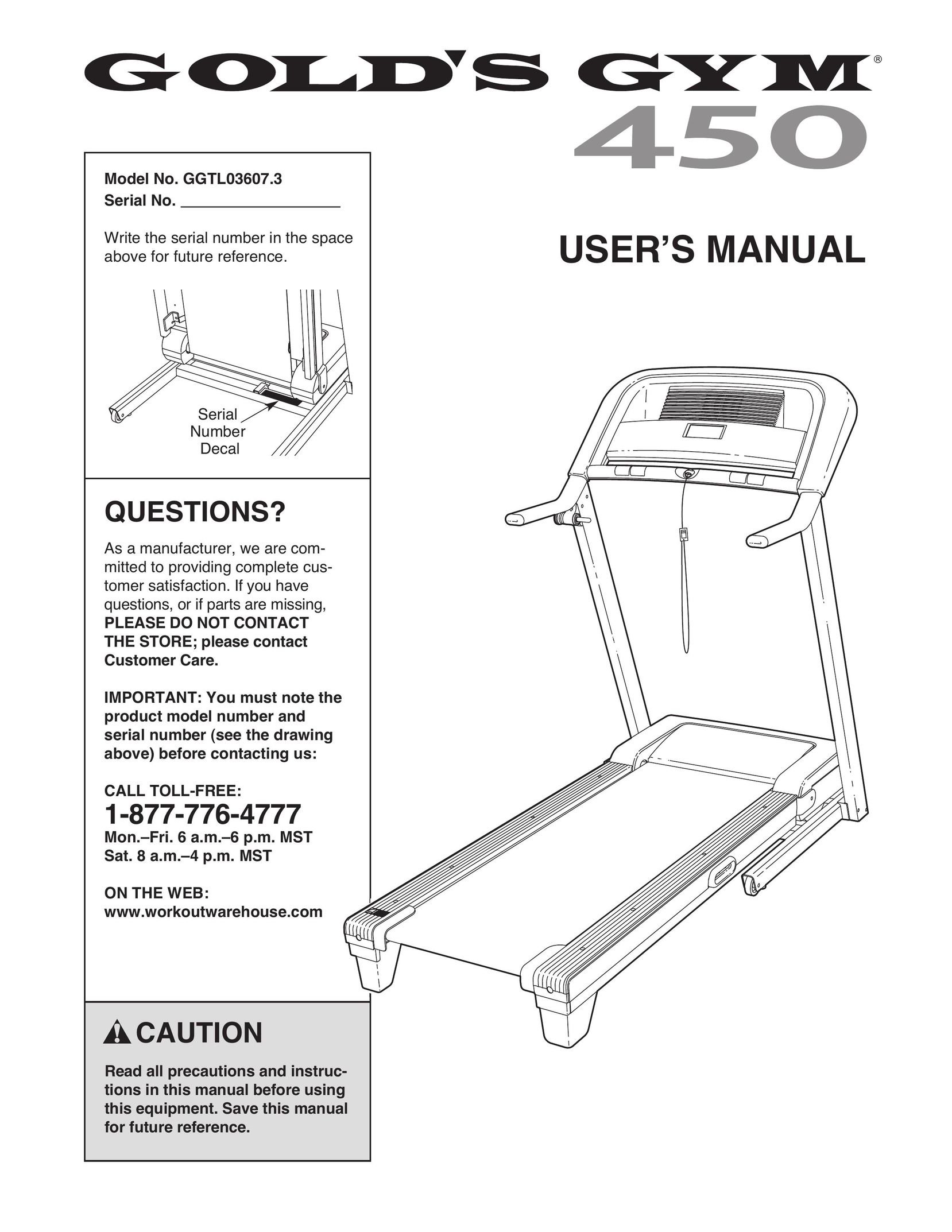 Gold's Gym GGTL03607.3 Treadmill User Manual