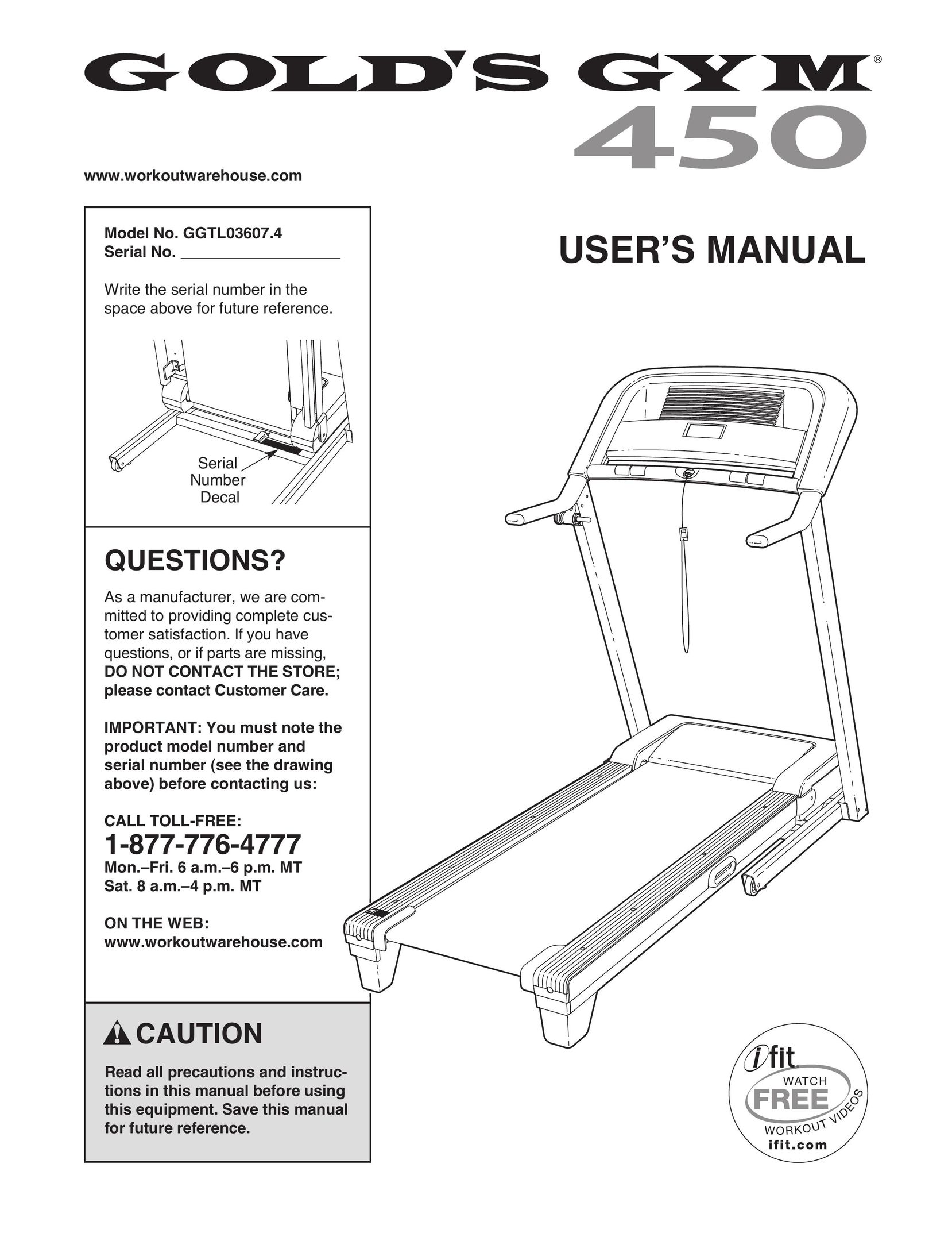 Gold's Gym GGTL03607.4 Treadmill User Manual