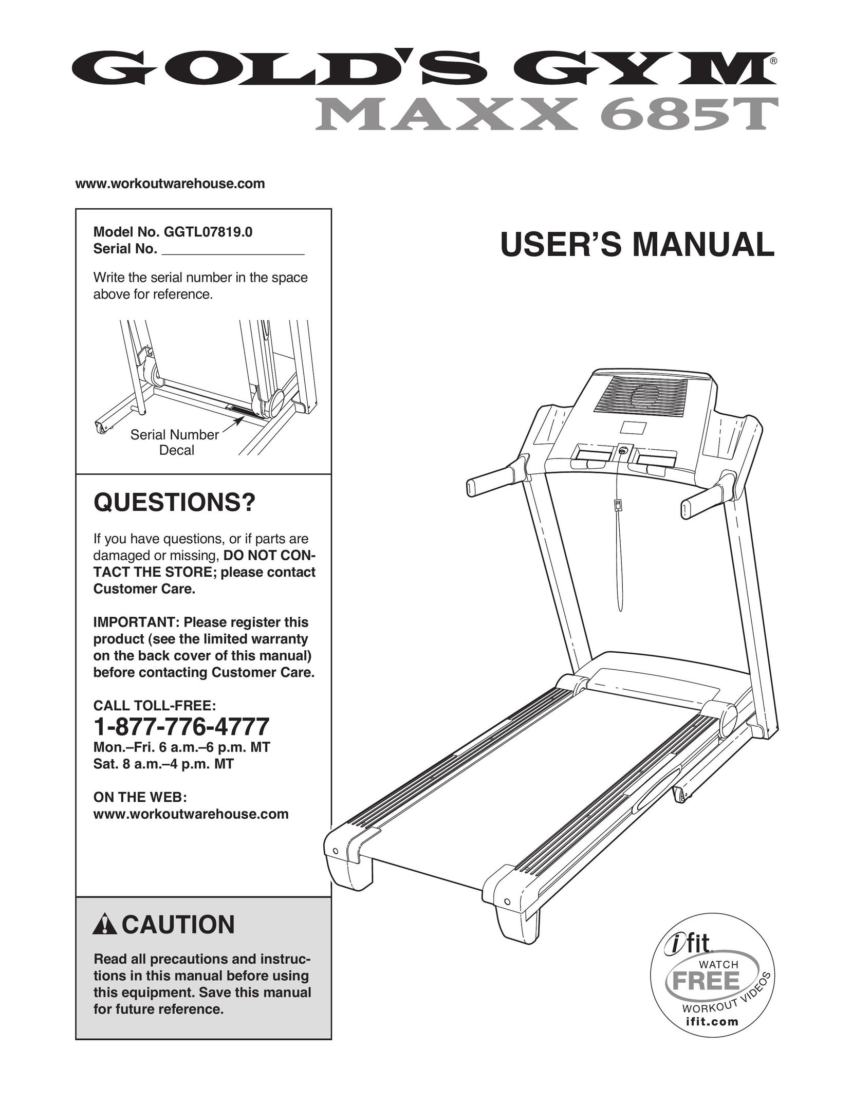 Gold's Gym GGTL07819.0 Treadmill User Manual
