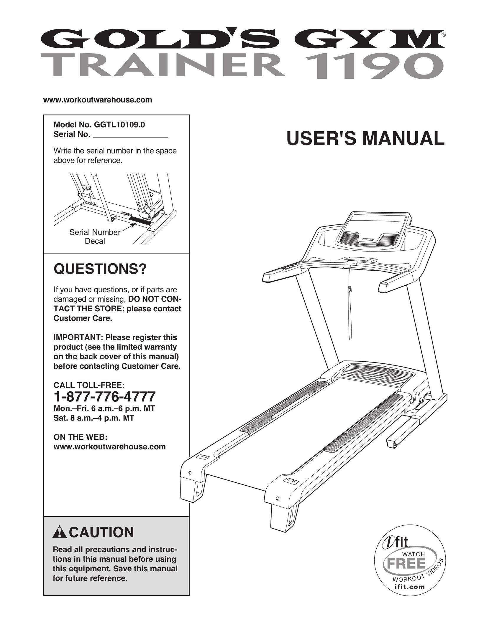 Gold's Gym GGTL10109.0 Treadmill User Manual