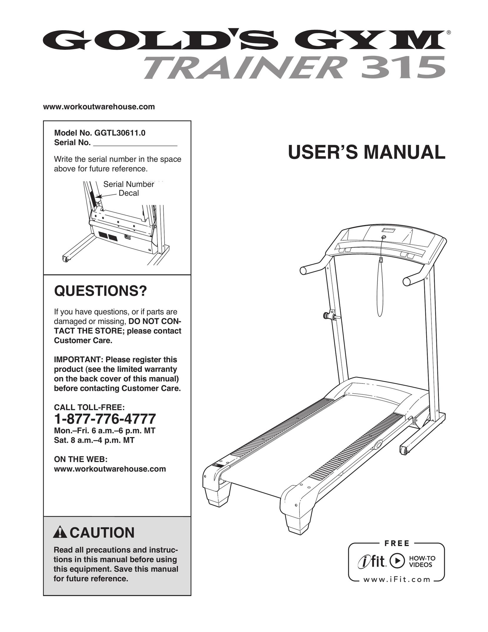 Gold's Gym GGTL30611.0 Treadmill User Manual