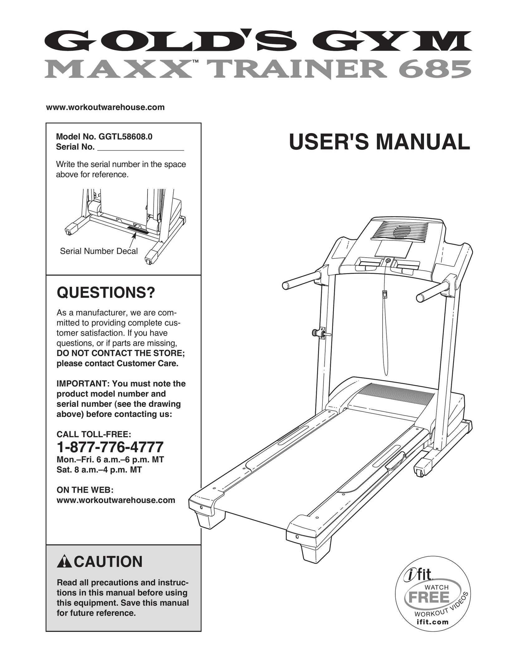Gold's Gym GGTL58608.0 Treadmill User Manual