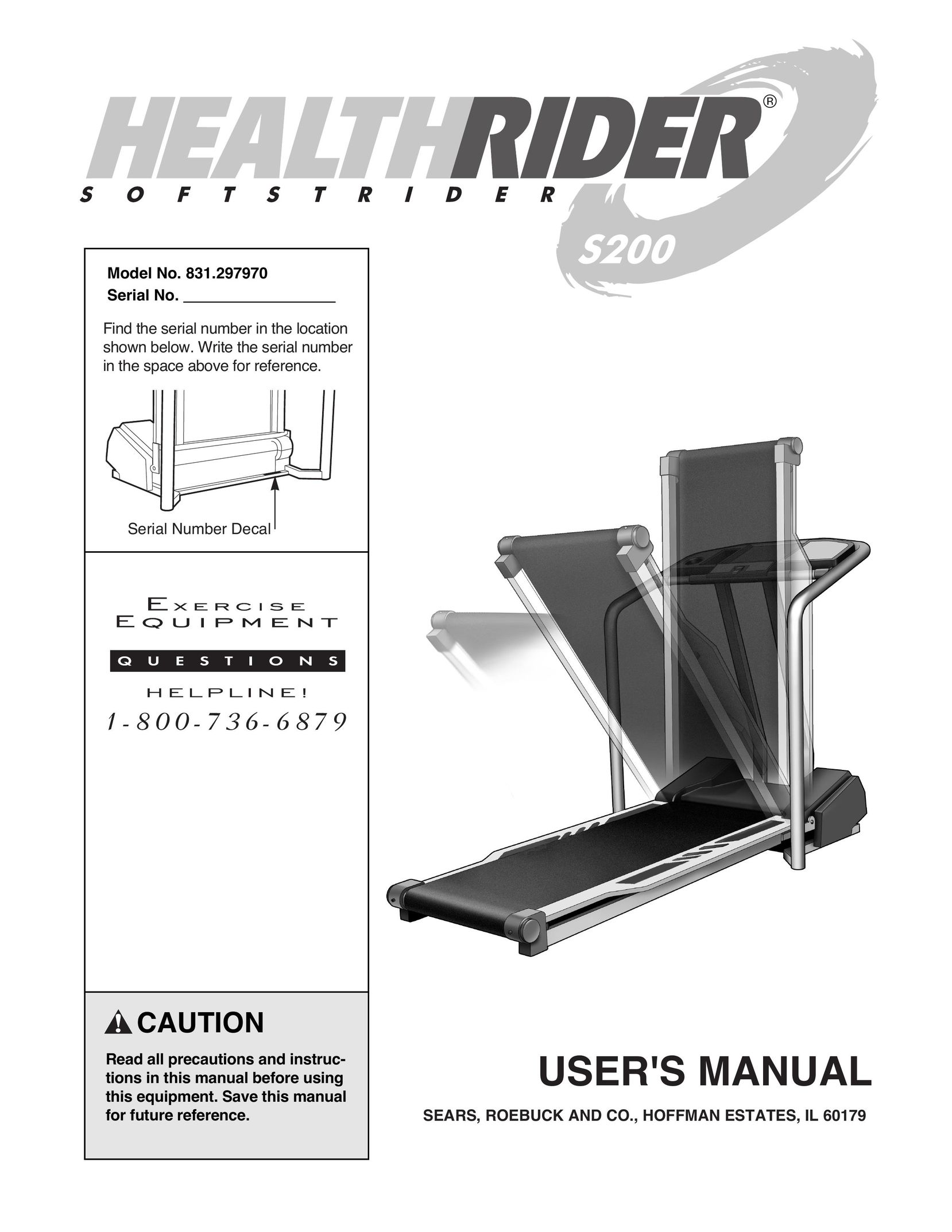 Healthrider 831.297970 Treadmill User Manual