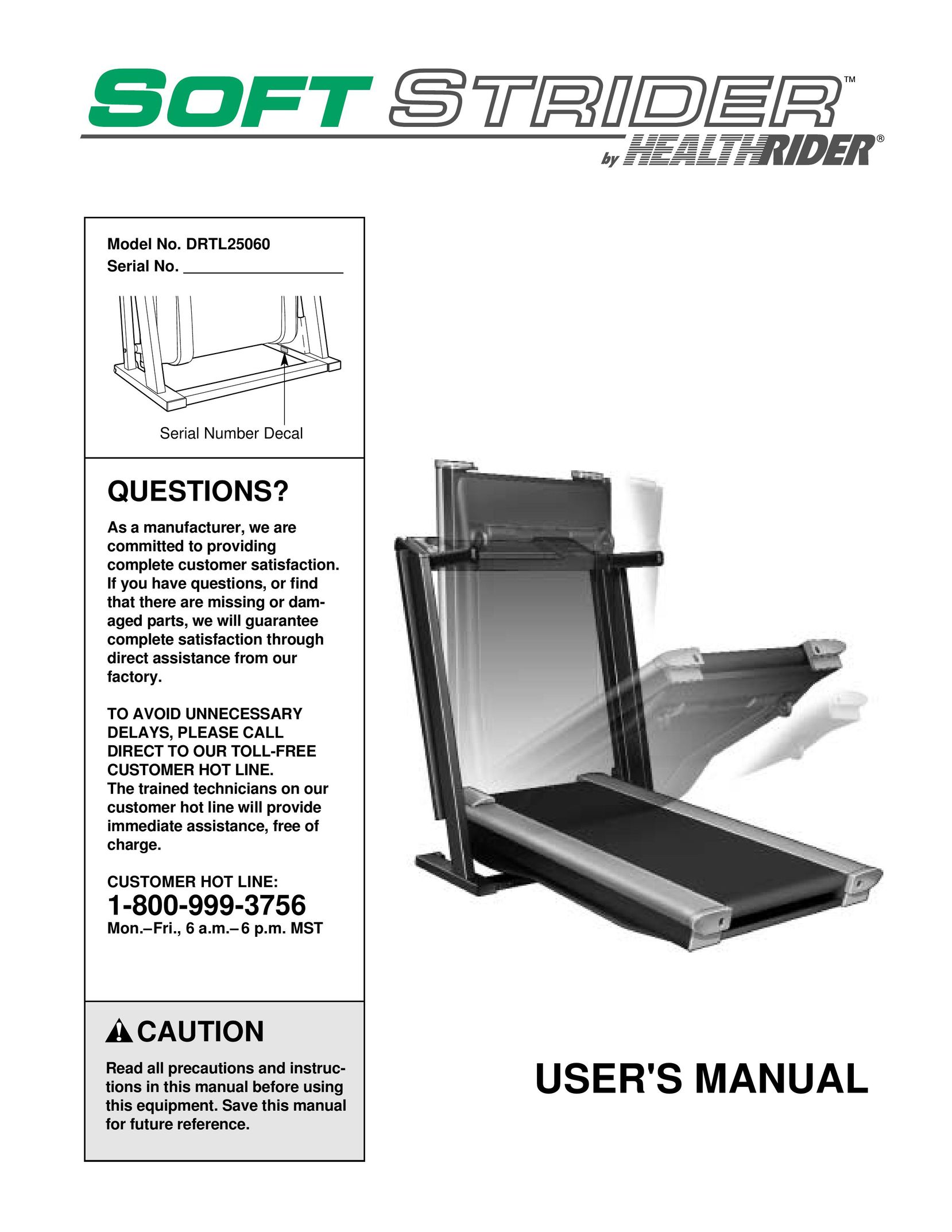 Healthrider DRTL25060 Treadmill User Manual