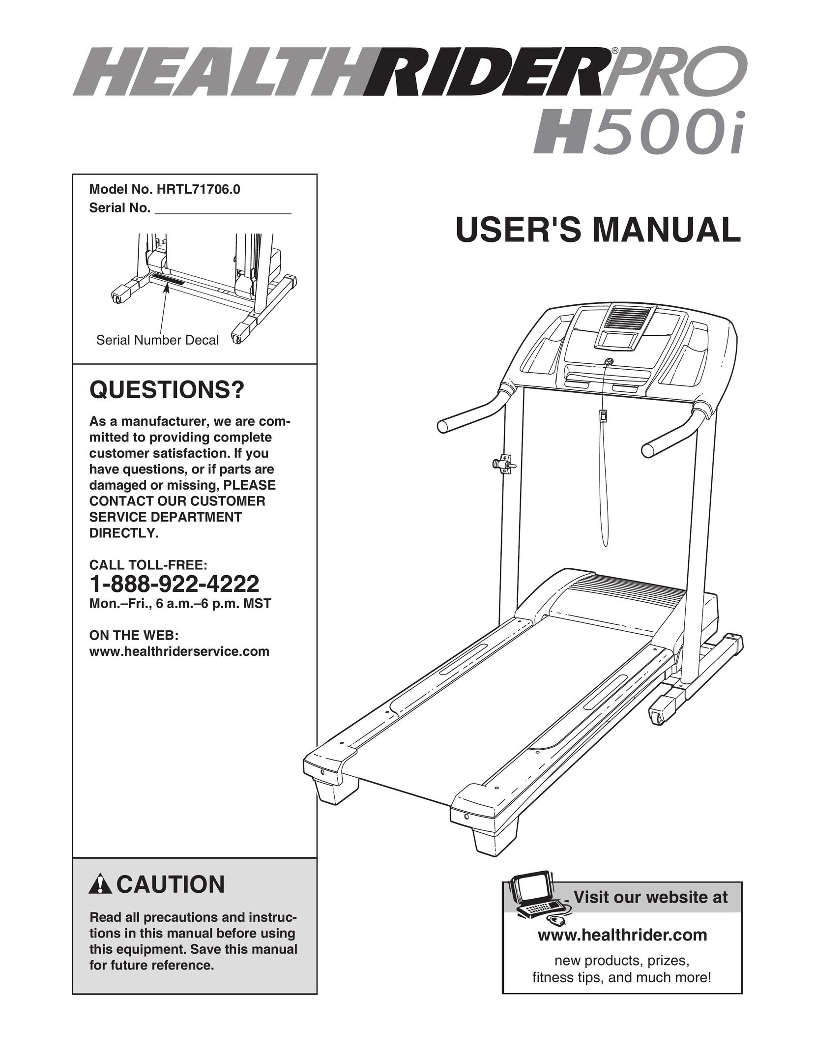Healthrider H500i Treadmill User Manual
