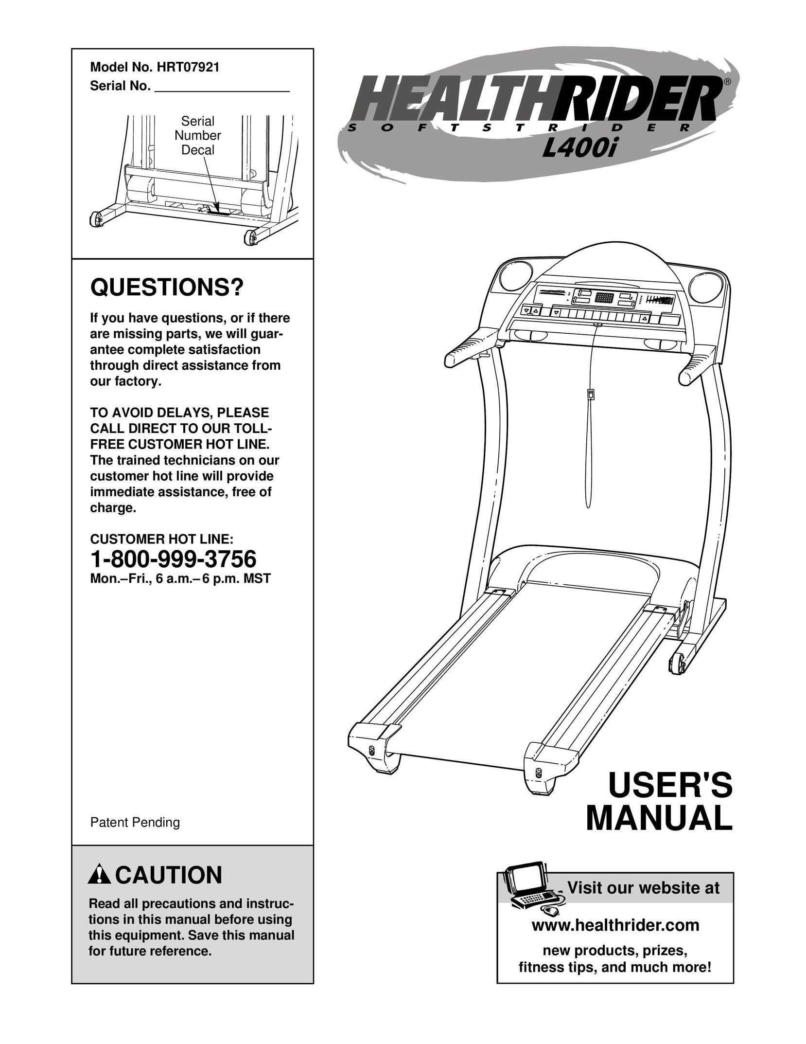 Healthrider HRT07921 Treadmill User Manual