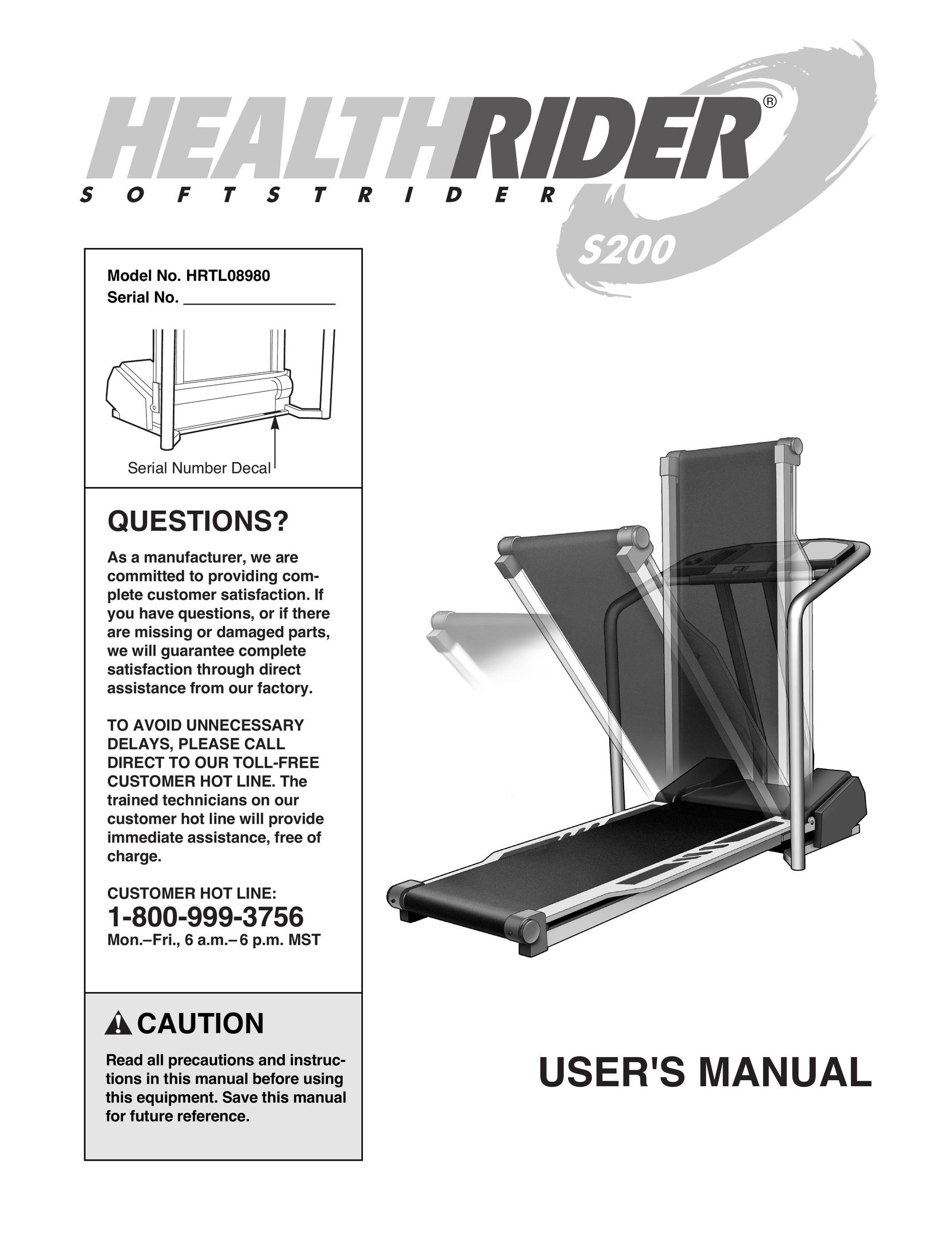 Healthrider HRTL08980 Treadmill User Manual