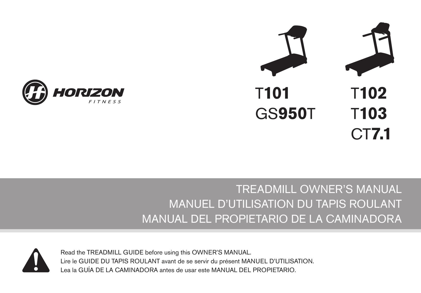 Horizon Fitness GS950T Treadmill User Manual