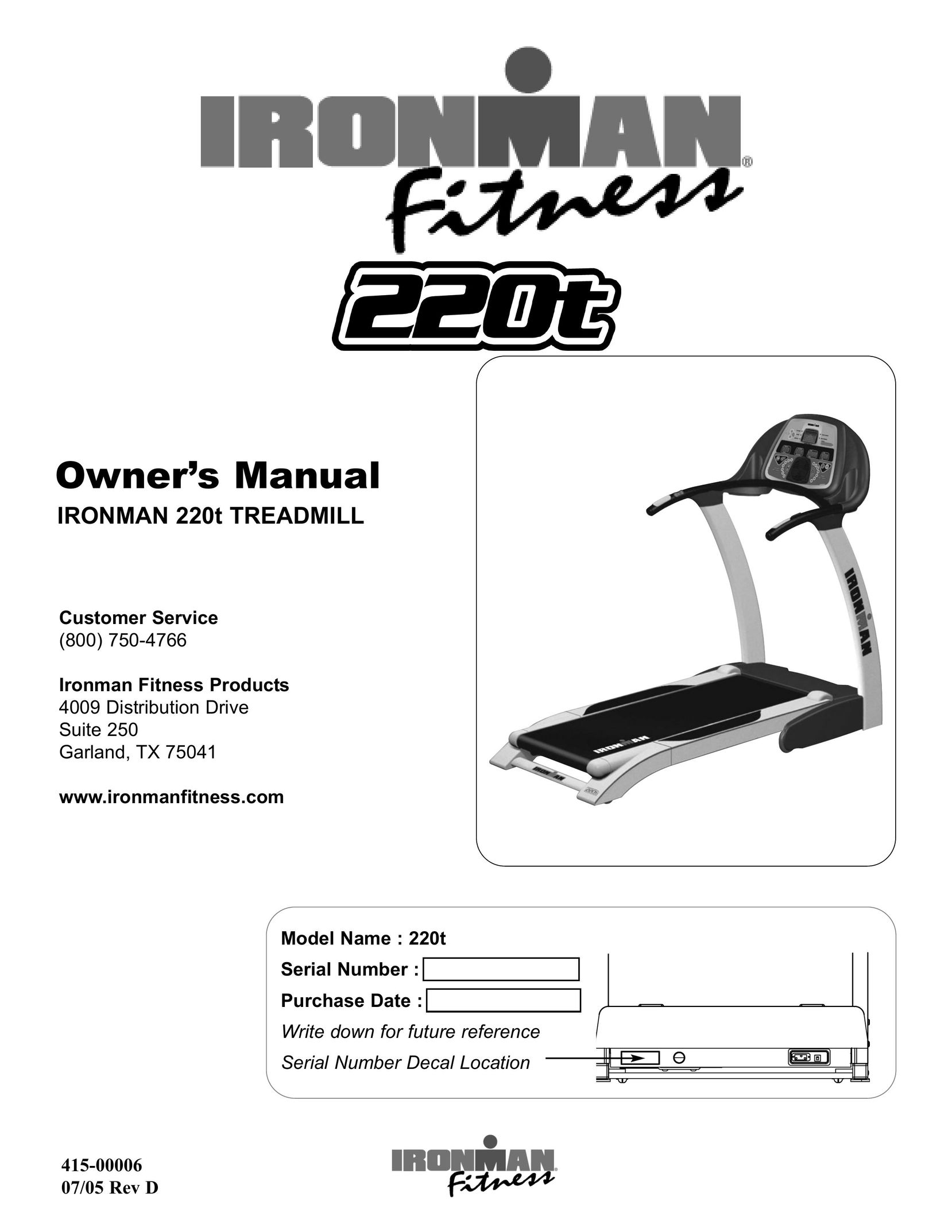 Ironman Fitness 220t Treadmill User Manual