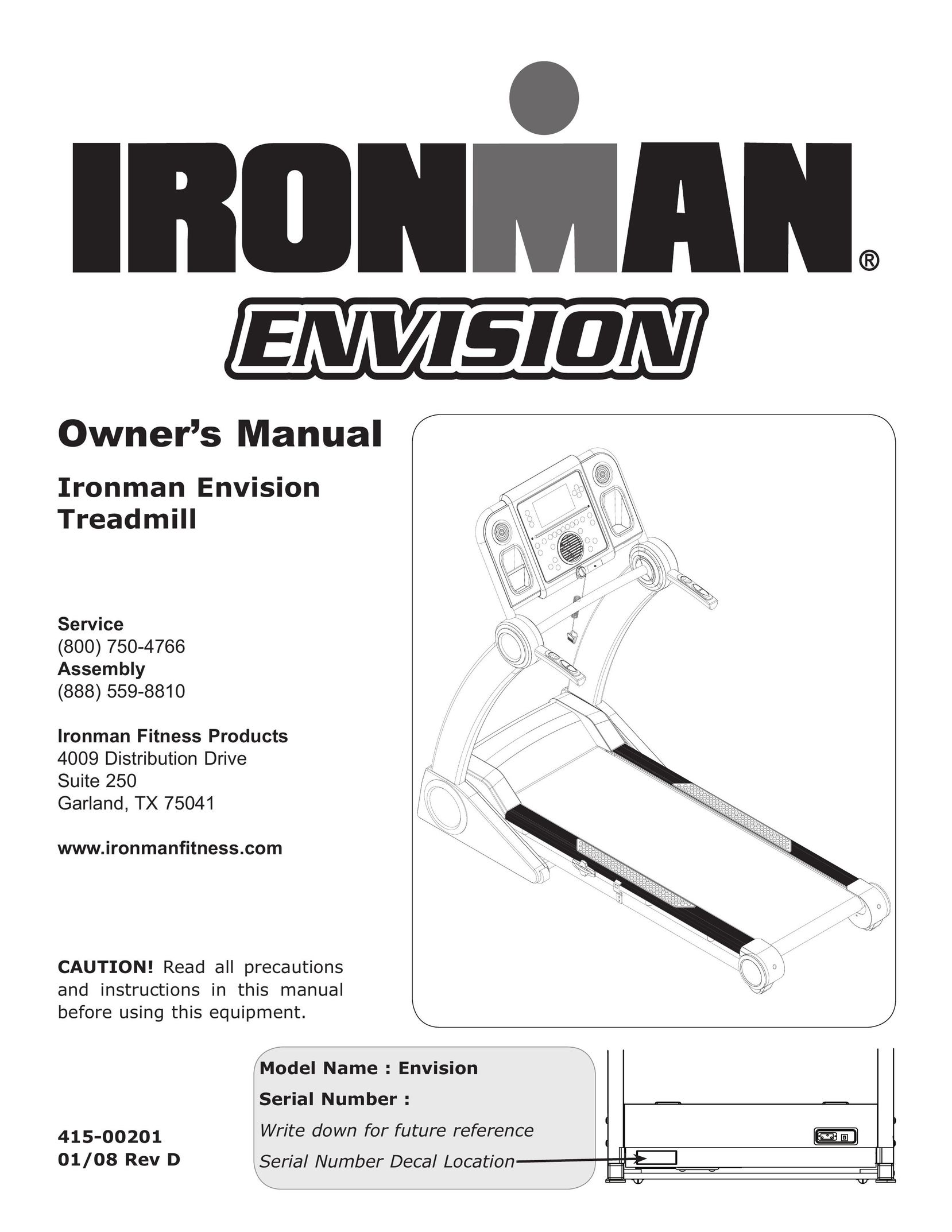 Ironman Fitness Envision Treadmill User Manual