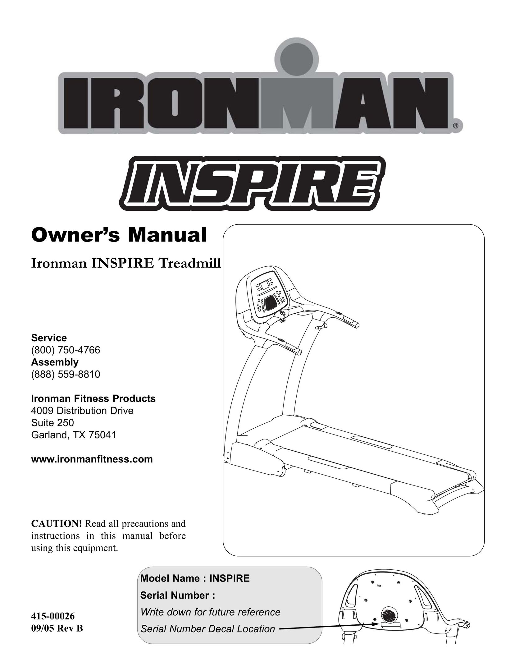 Ironman Fitness INSPIRE Treadmill User Manual