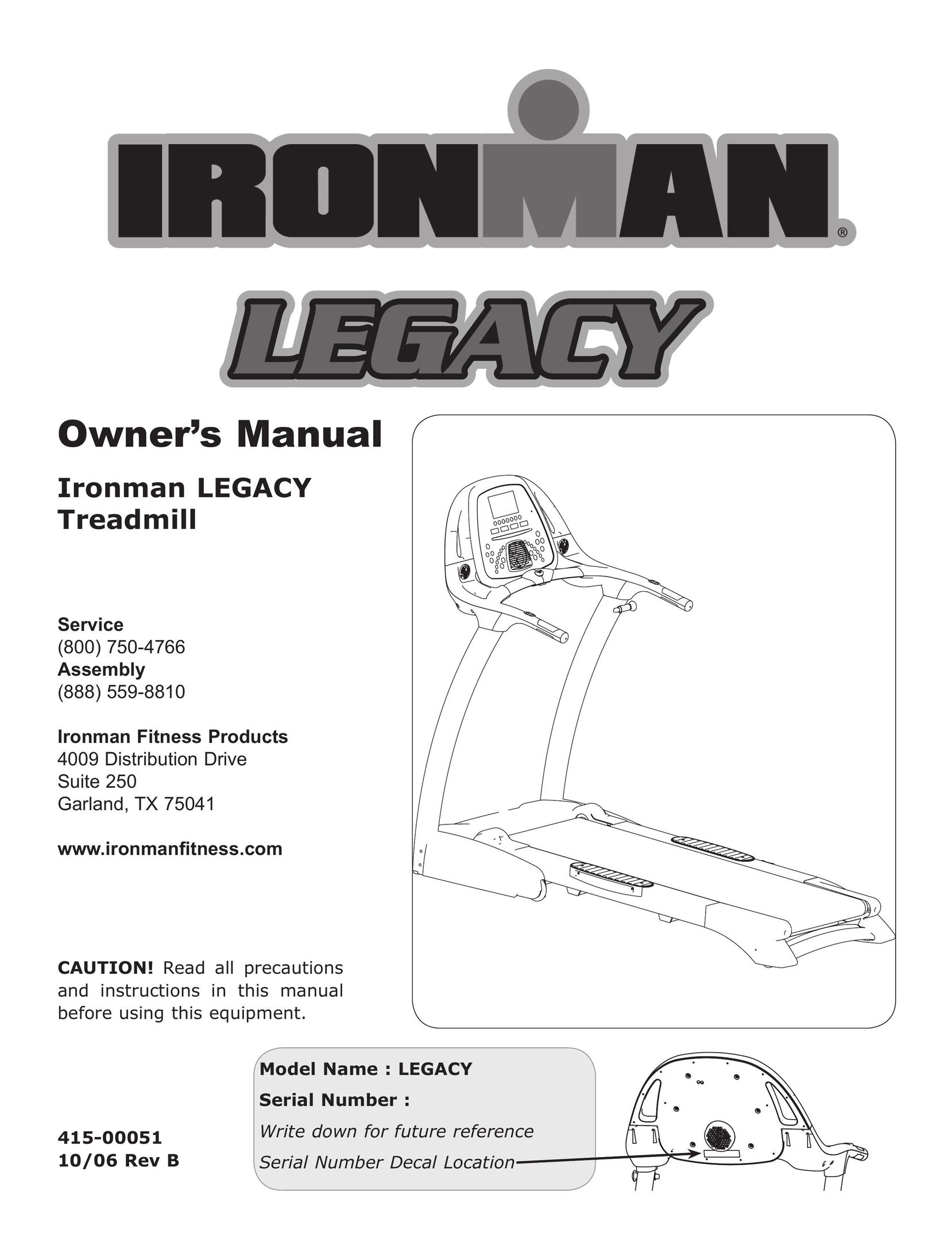Ironman Fitness LEGACY Treadmill User Manual