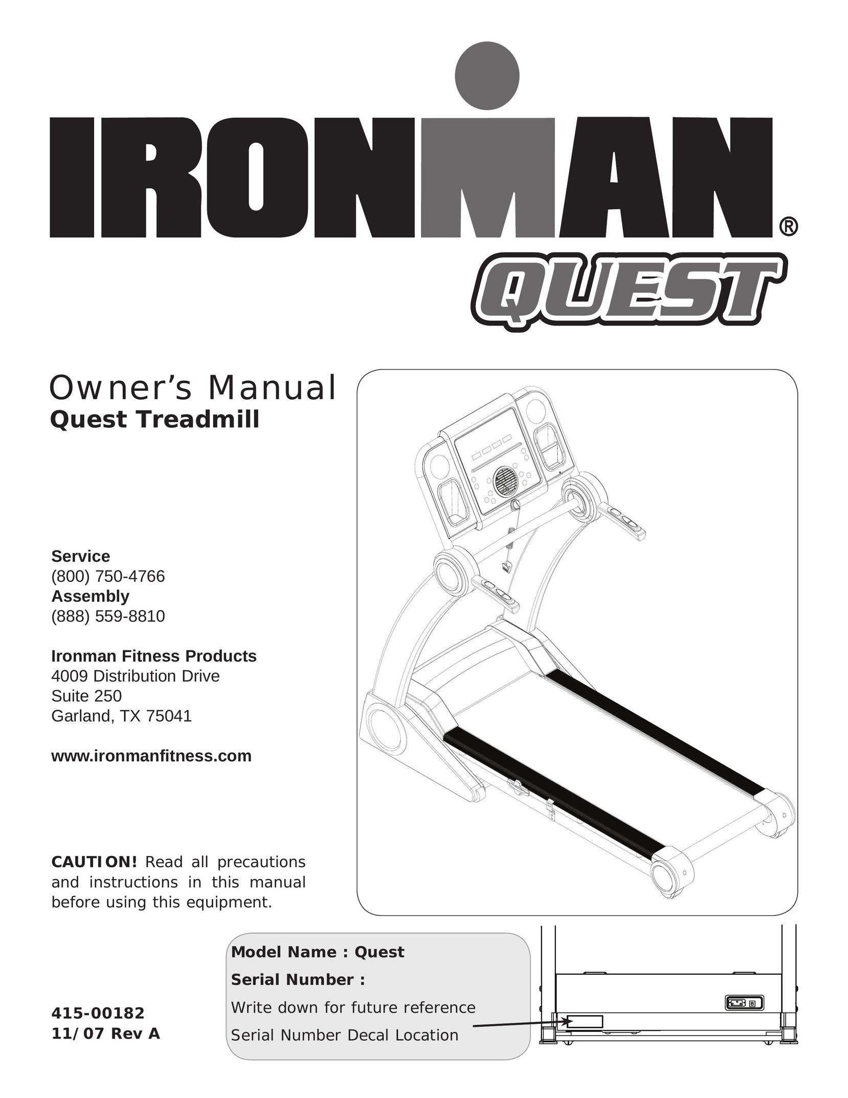Ironman Fitness Quest Treadmill User Manual