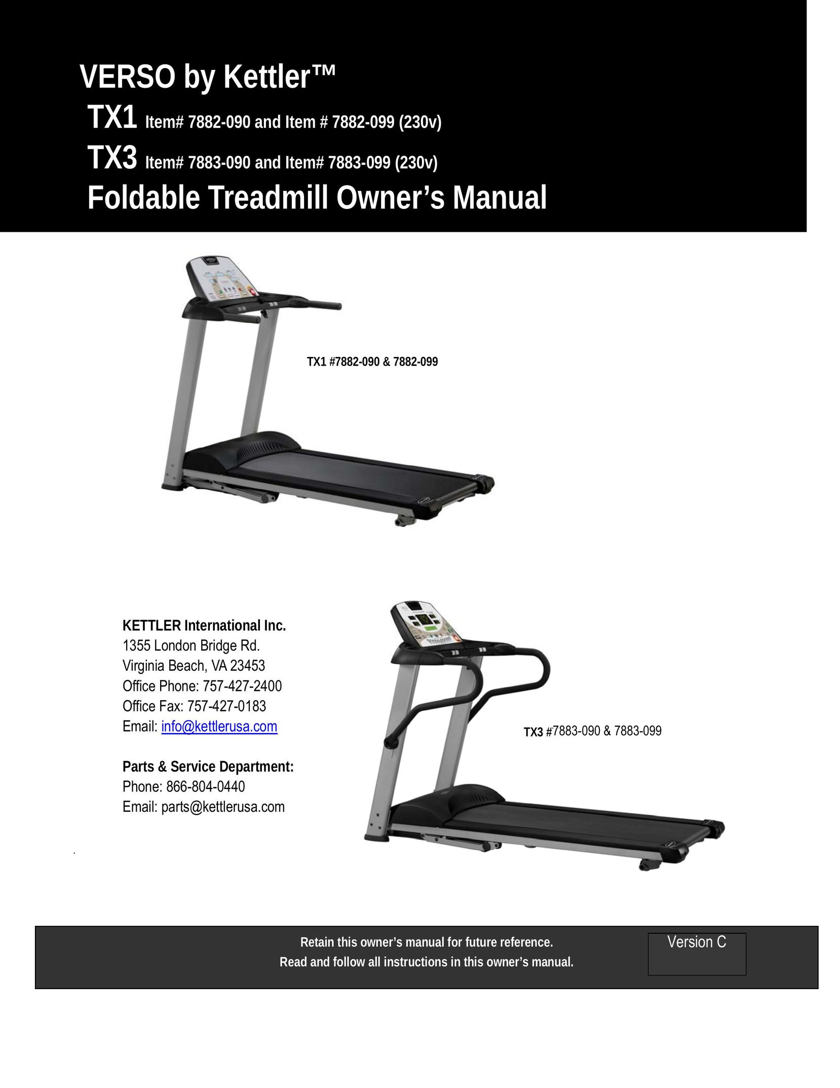 Kettler TX1 Treadmill User Manual